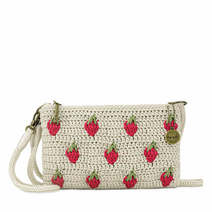 The Sak Vita Convertible Wristlet in Natural Strawberries Crochet