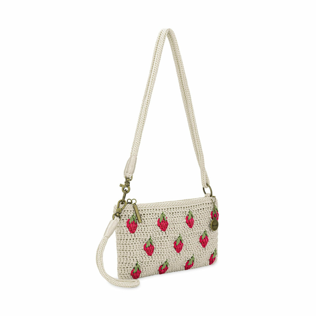 The Sak Vita Convertible Wristlet in Natural Strawberries Crochet
