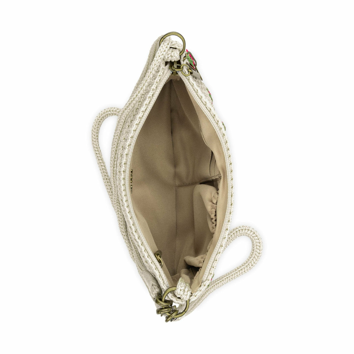 The Sak Vita Convertible Wristlet in Natural Strawberries Crochet