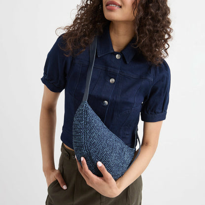 The Sak Tess Sling Bag in Denim Tonal Straw Crochet
