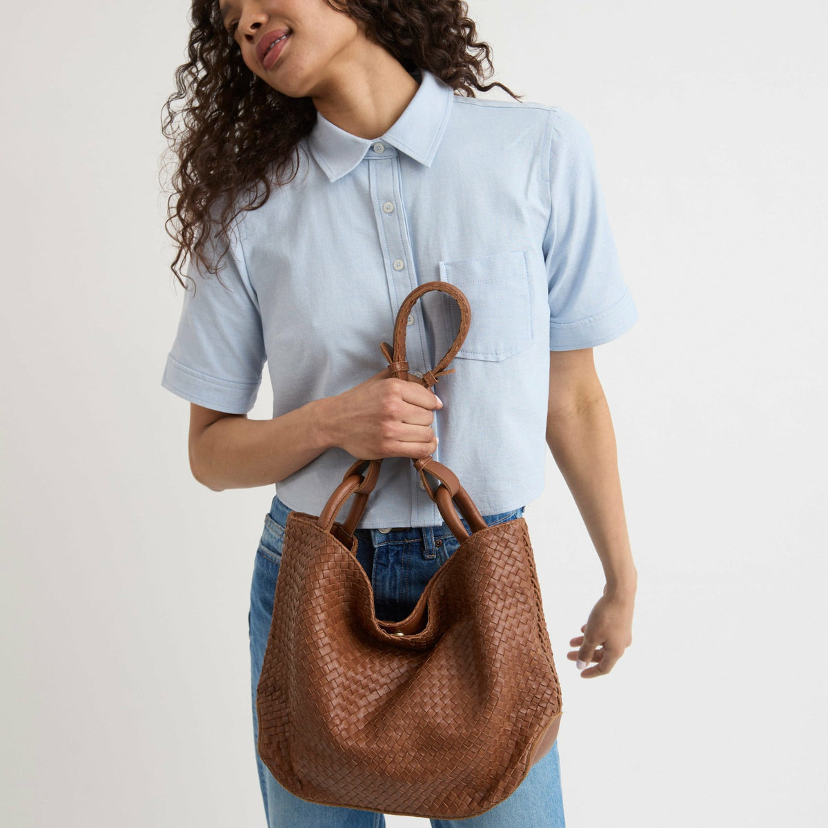 The Sak Los Feliz Medium Tote Bag in Cognac Woven