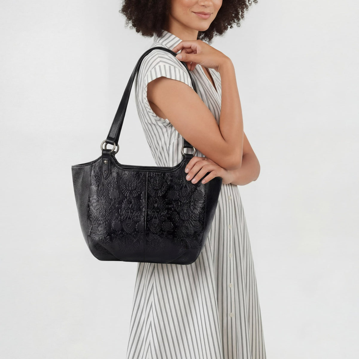 The Sak Bolinas Satchel - Leather - Black Floral Embossed