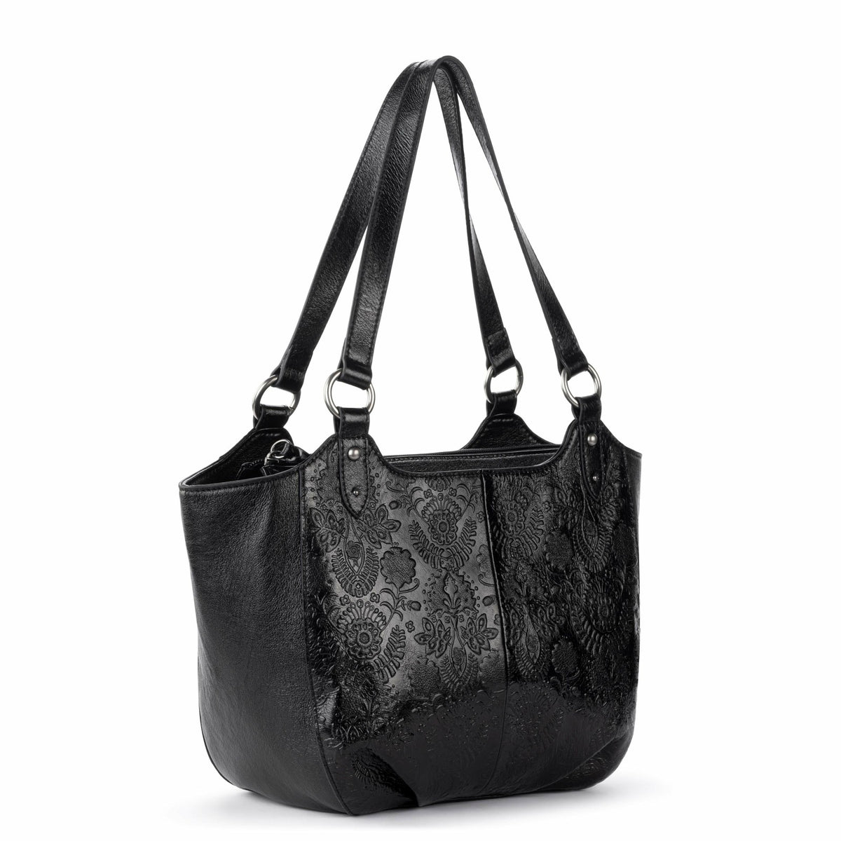 The Sak Bolinas Satchel - Leather - Black Floral Embossed