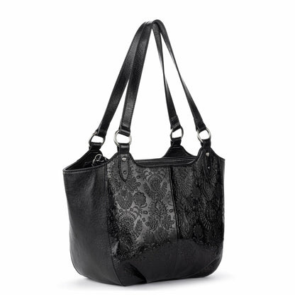 The Sak Bolinas Satchel - Leather - Black Floral Embossed
