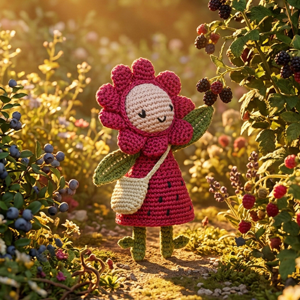 The Sak Sunbudz Sunflower Dangle in Berry Boo Crochet