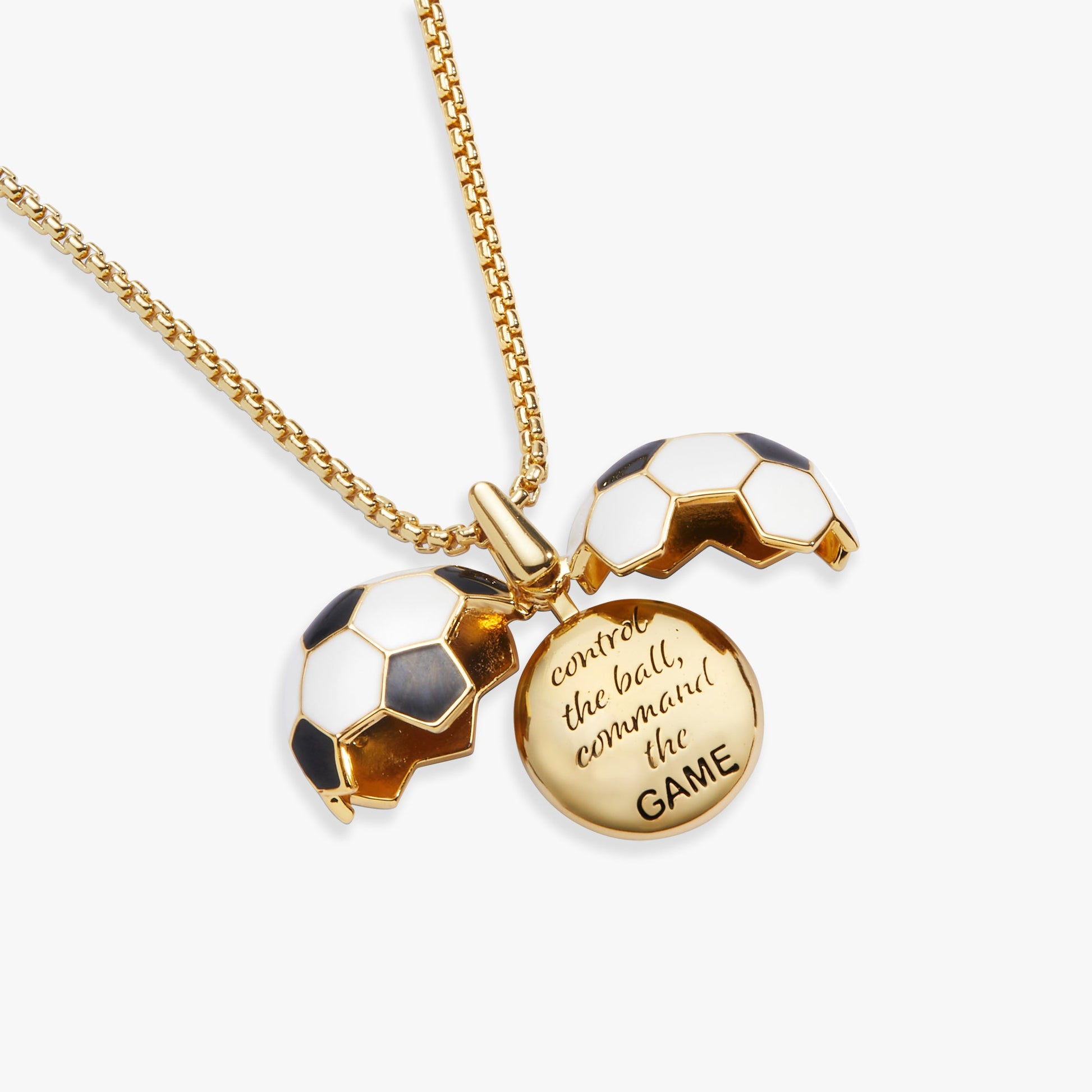 Soccer Ball "Control The Ball, Command The Game" Locket Necklace Gold