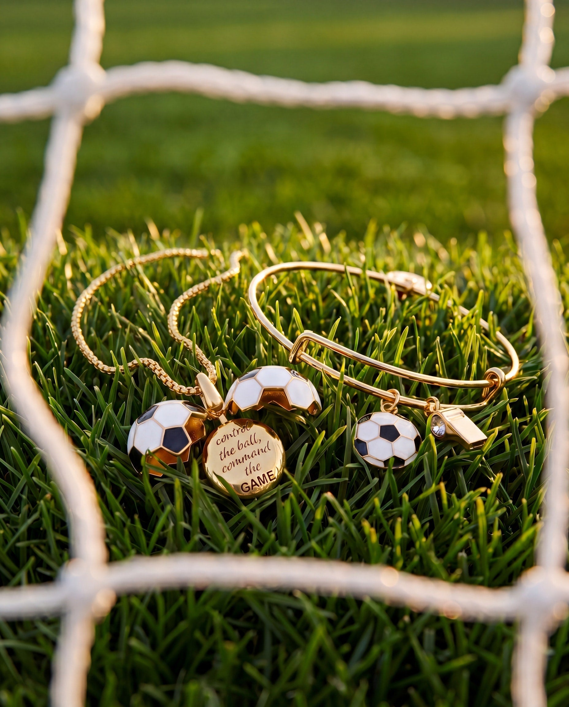 Soccer Ball "Control The Ball, Command The Game" Locket Necklace Gold