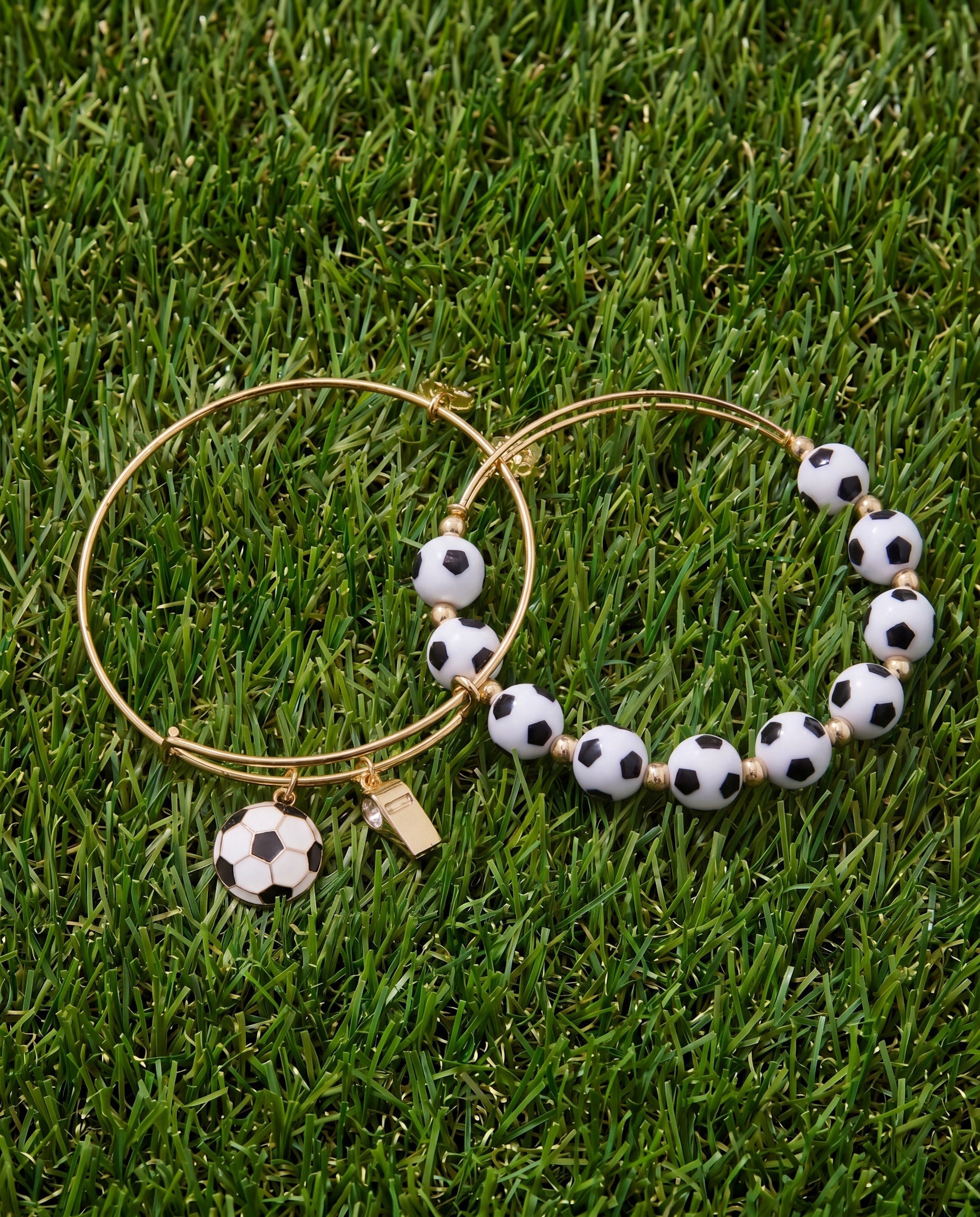 Soccer Beaded Bangle - Oversized Gold