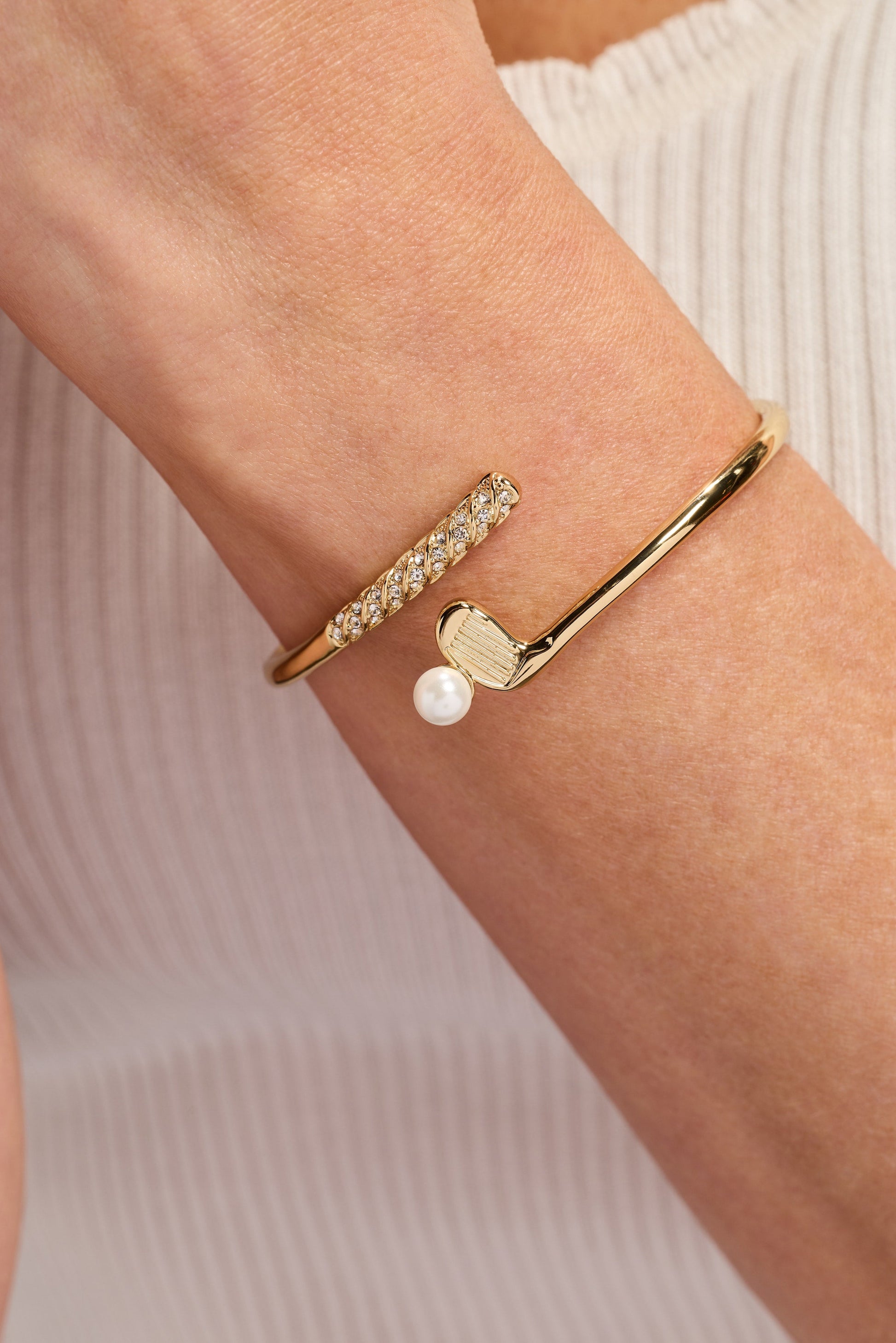 Golf Club 'My Cup of Tee' Bypass Cuff Bracelet Gold