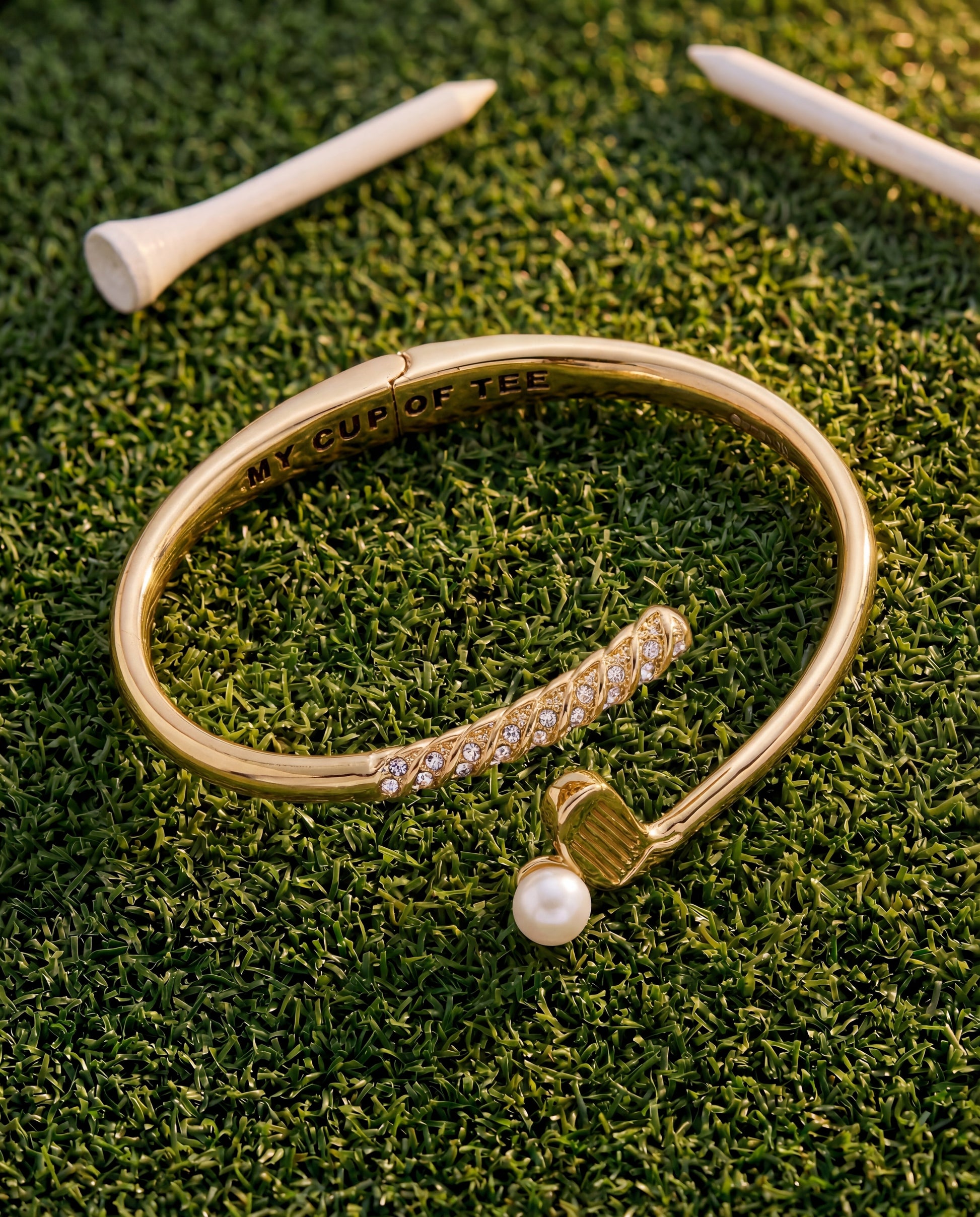 Golf Club 'My Cup of Tee' Bypass Cuff Bracelet Gold