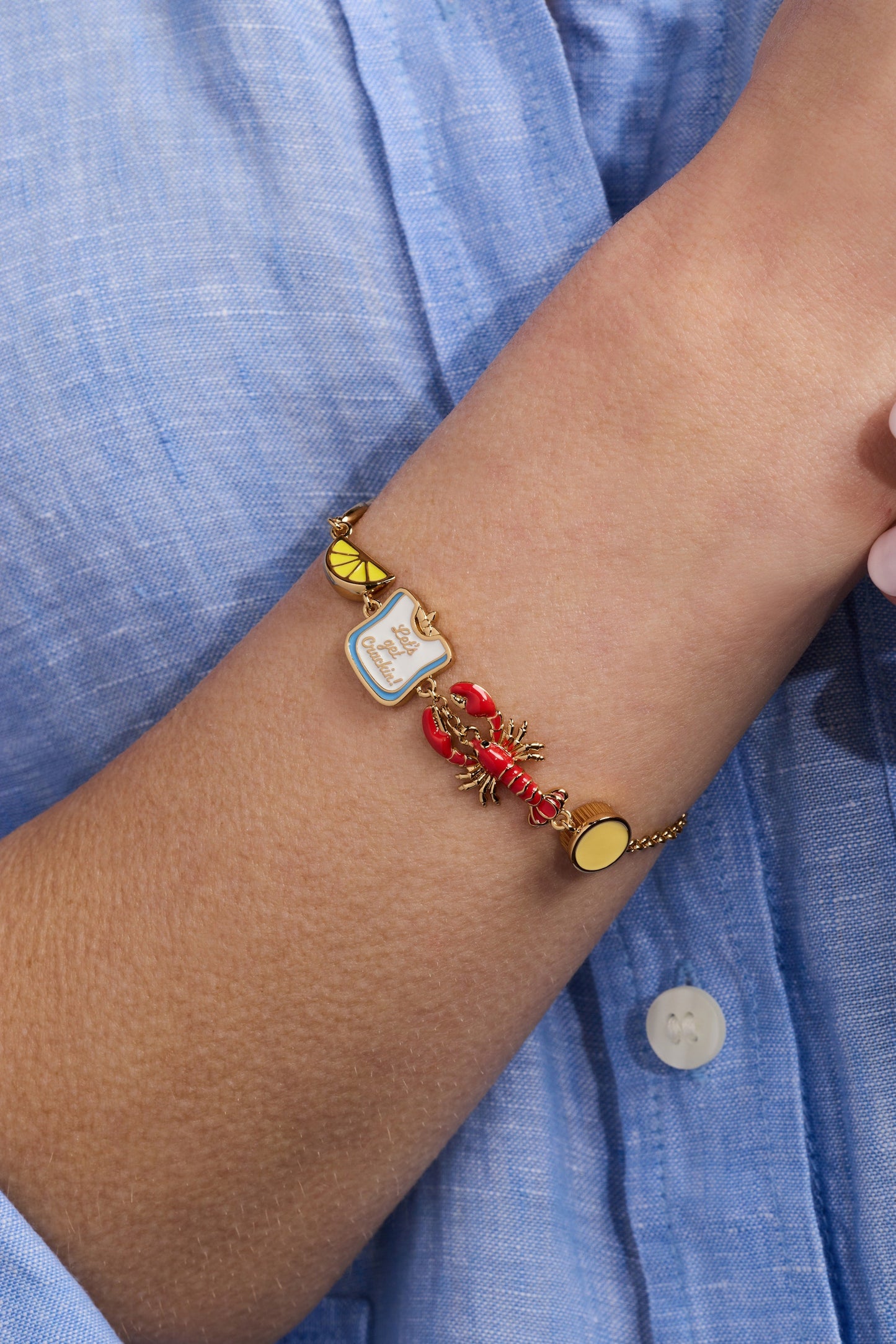 Lobster Boil 'Let's Get Crackin!' Inline Charm Bracelet Gold