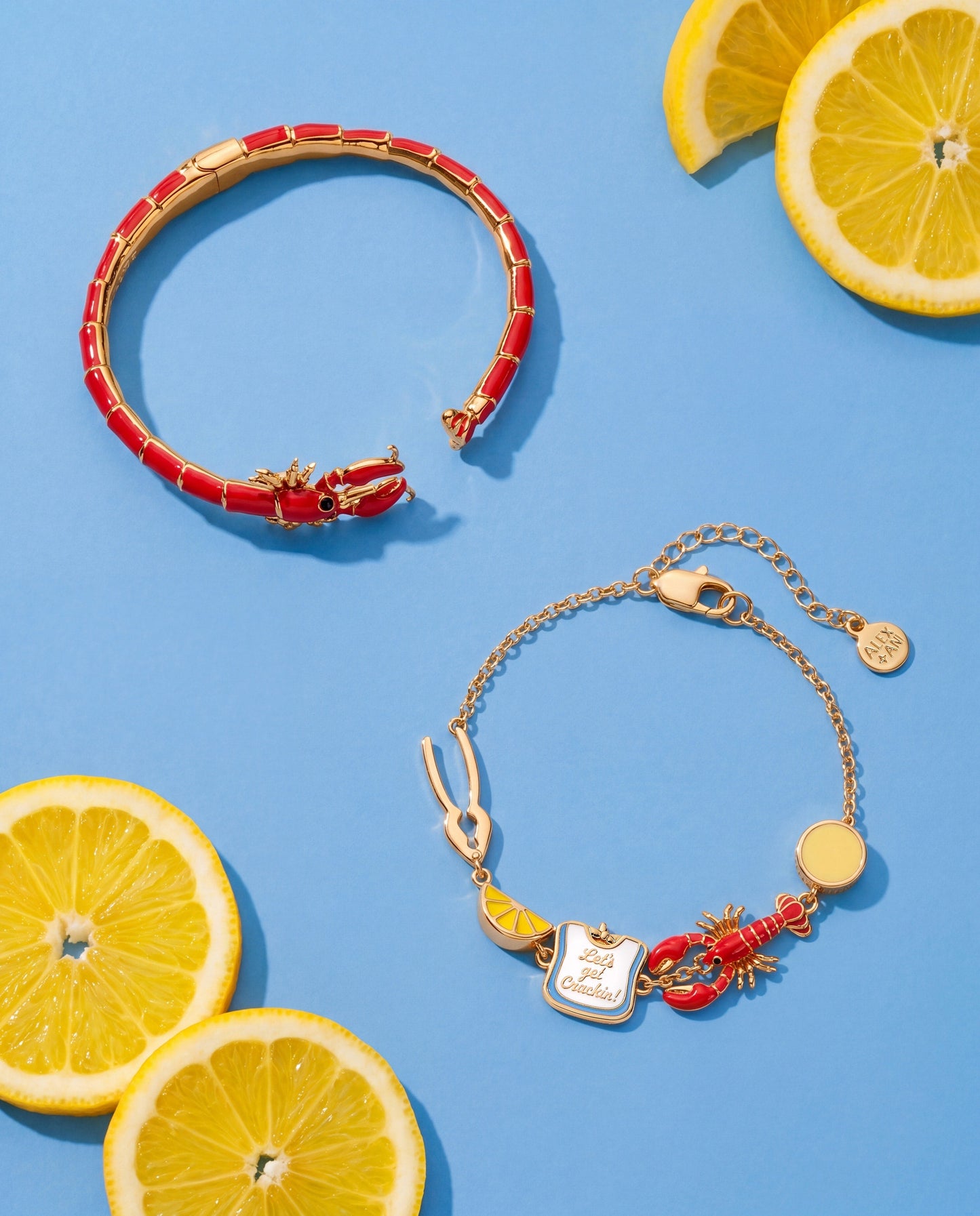 Lobster Boil 'Let's Get Crackin!' Inline Charm Bracelet Gold