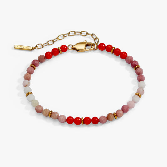 Coral Ombre Semi-Precious Beaded Bracelet Stainless Steel Gold