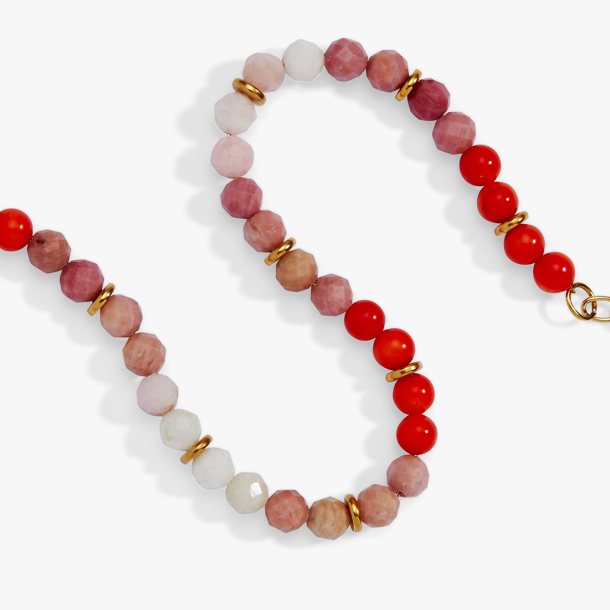 Coral Ombre Semi-Precious Beaded Bracelet Stainless Steel Gold