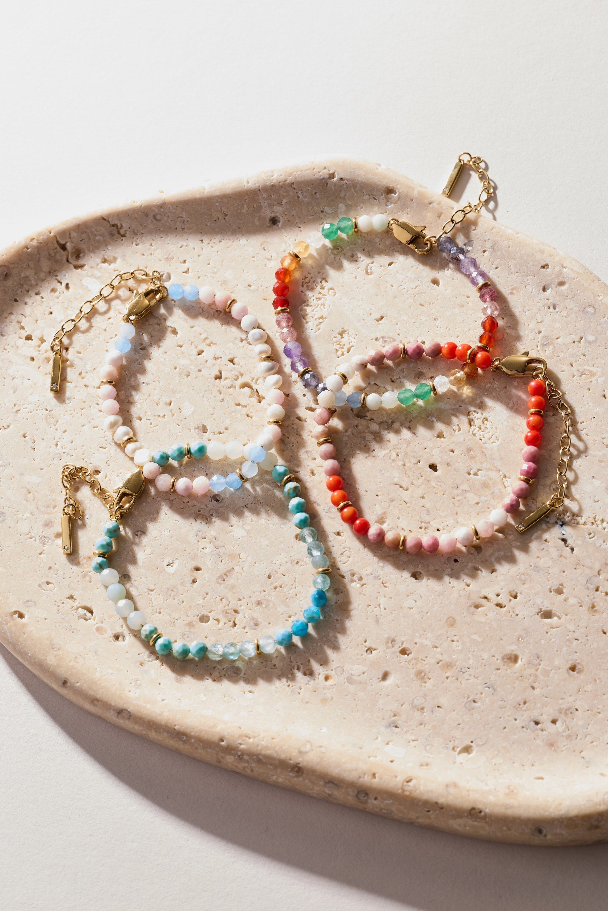 Coral Ombre Semi-Precious Beaded Bracelet Stainless Steel Gold