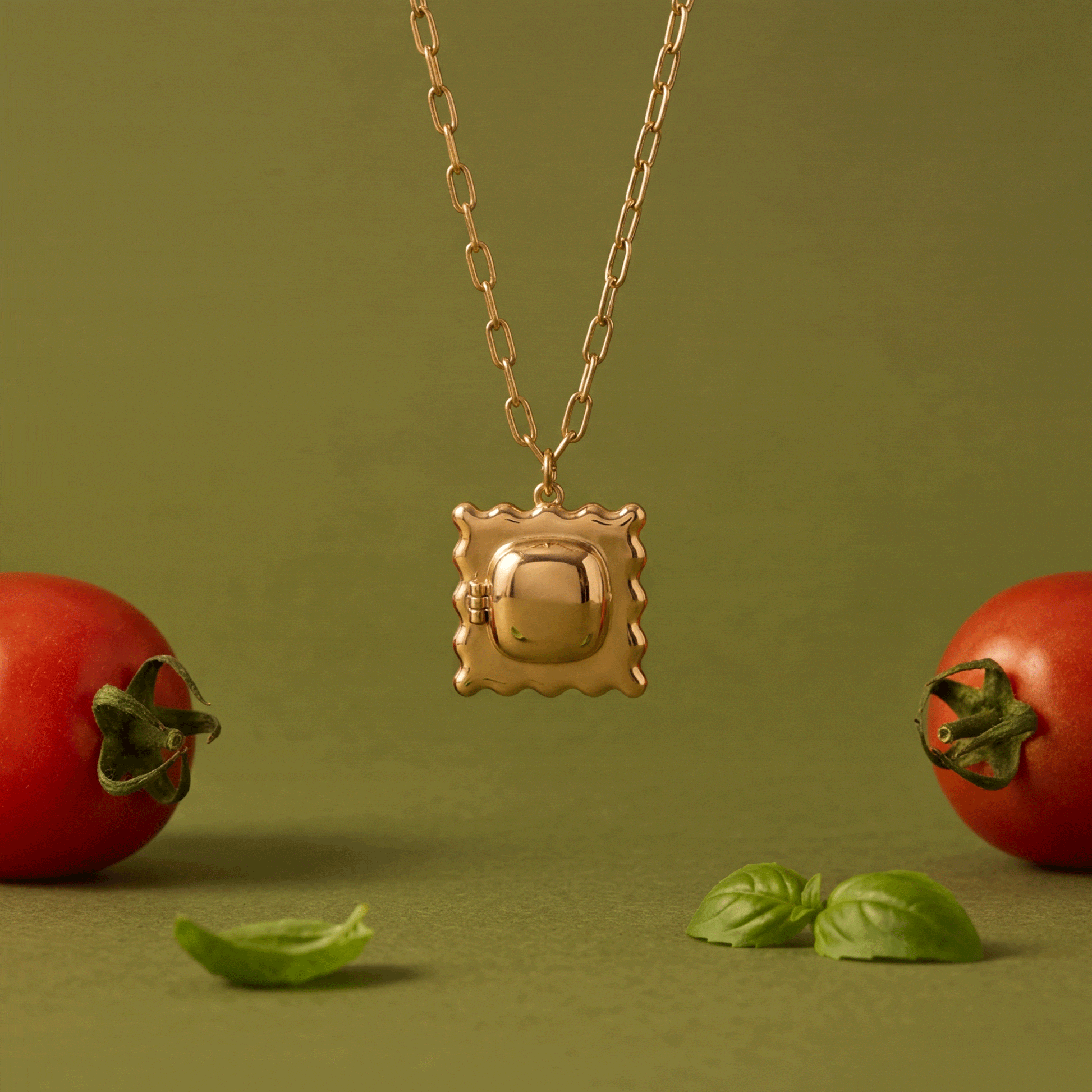Pasta Girl 'Anything Is Pastable' Ravioli Locket Pendant Gold