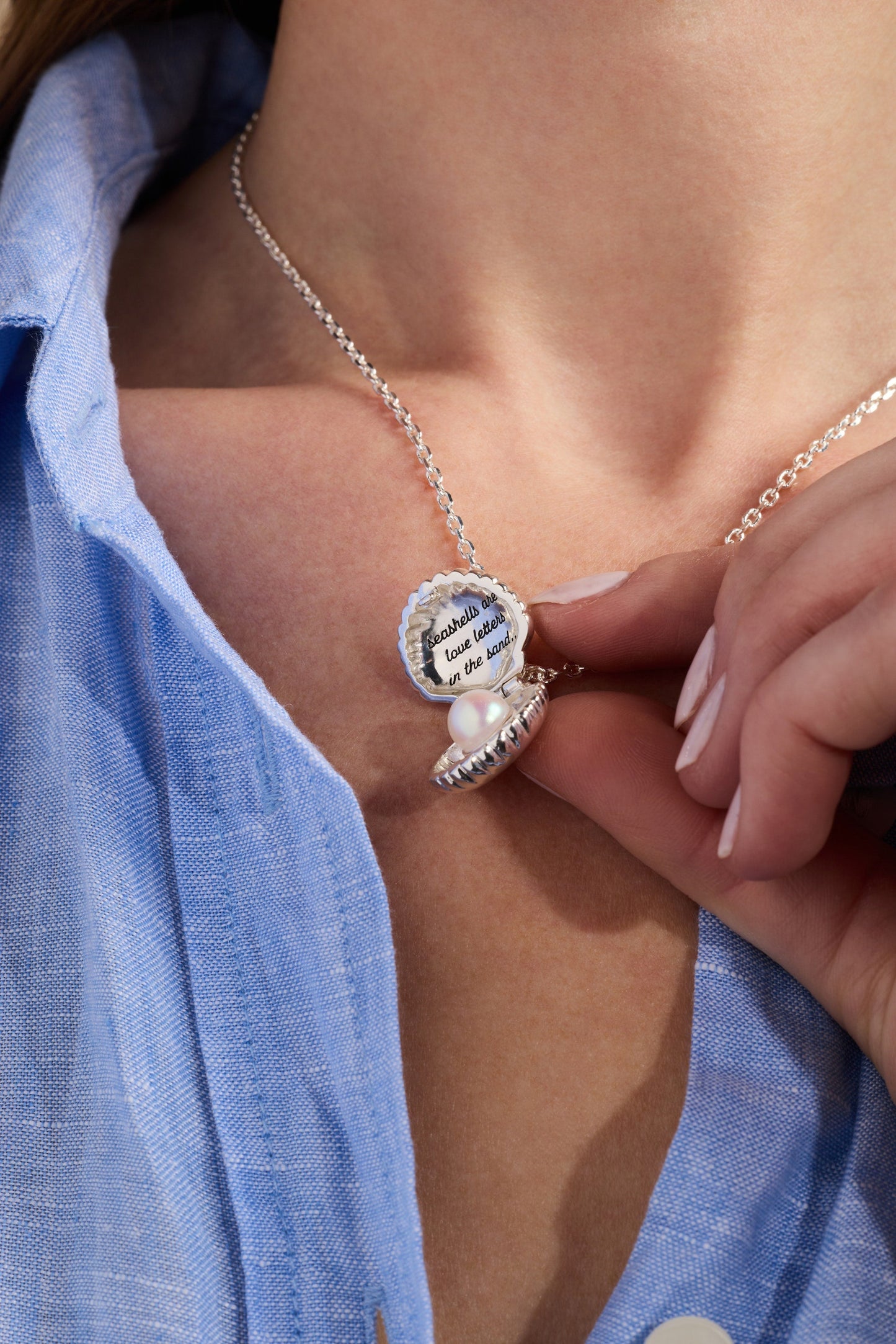 Salt + Sea 'Seashells Are Love Letters In The Sand' Seashell Locket Pendant Silver