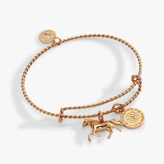 Horse Rope Textured Charm Bangle Gold