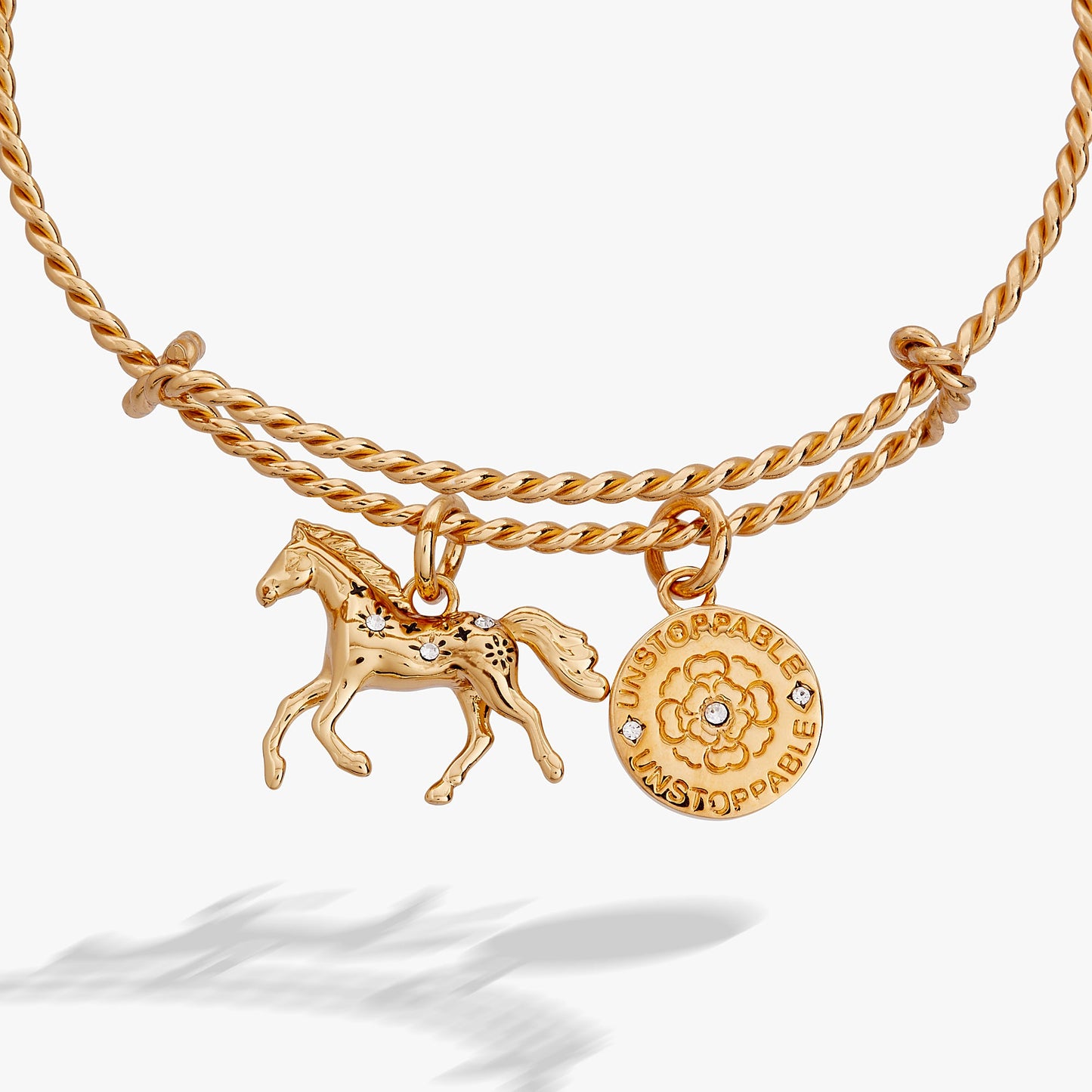 Horse Rope Textured Charm Bangle Gold