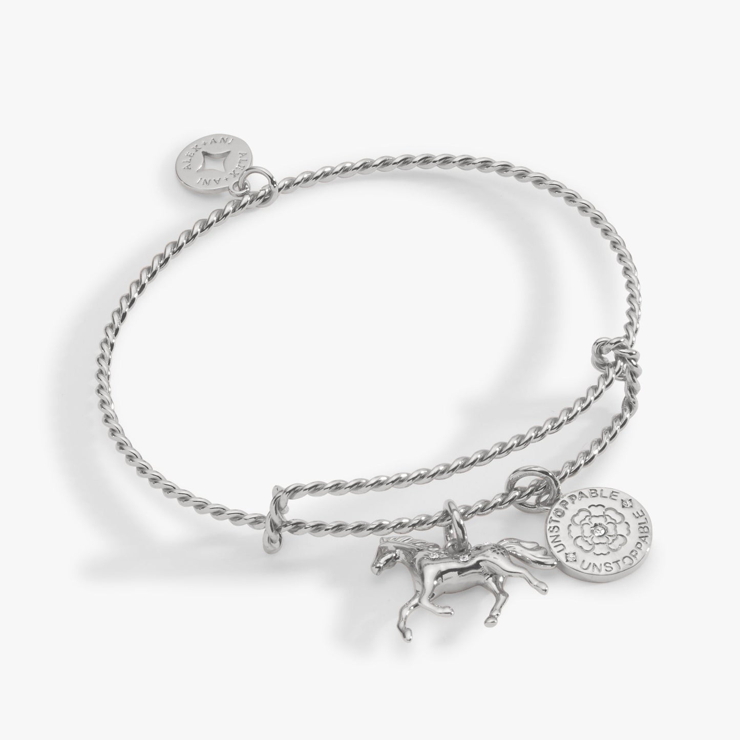 Horse Rope Textured Charm Bangle Gold