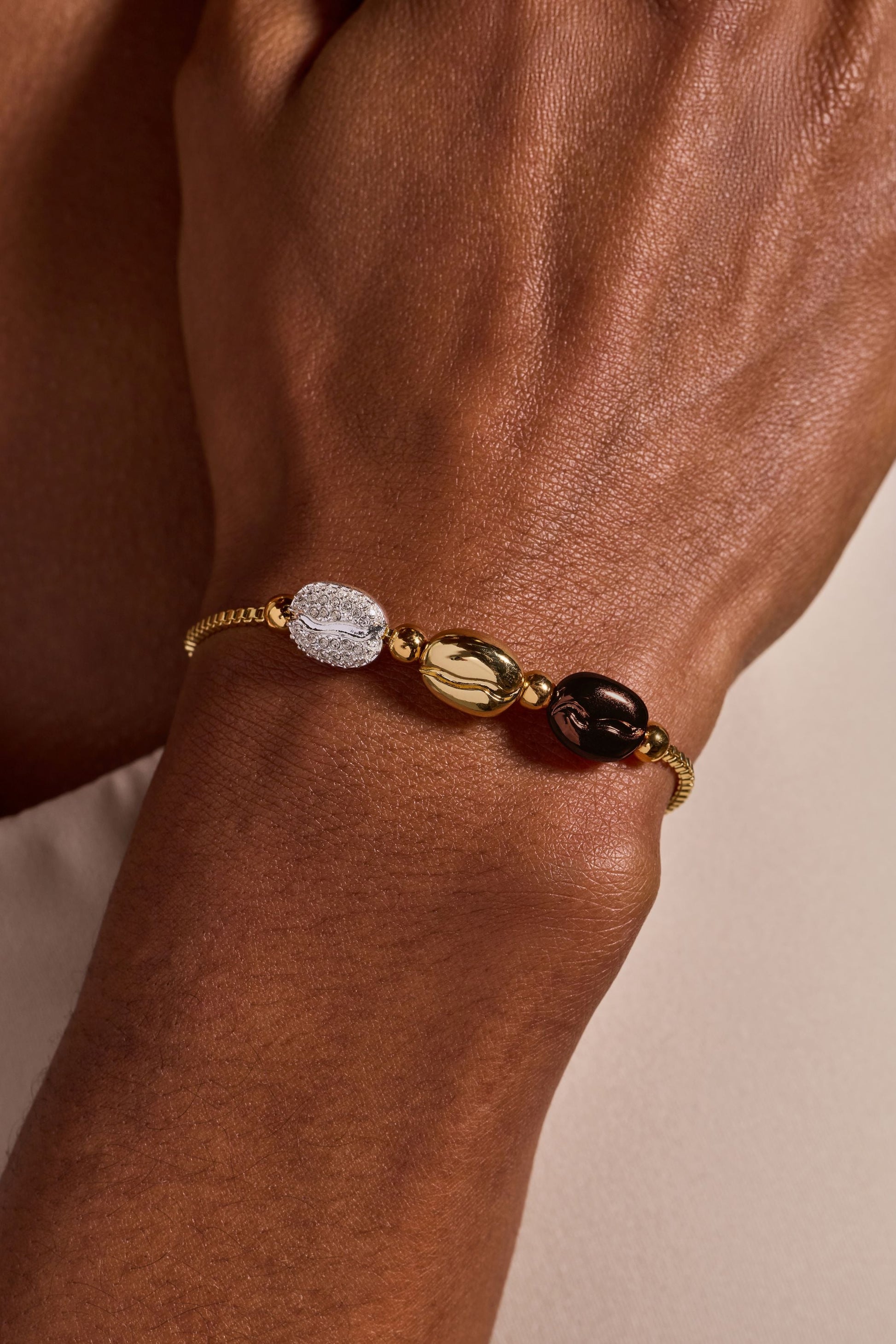 Coffee Bean Bolo Bracelet Tri-Tone