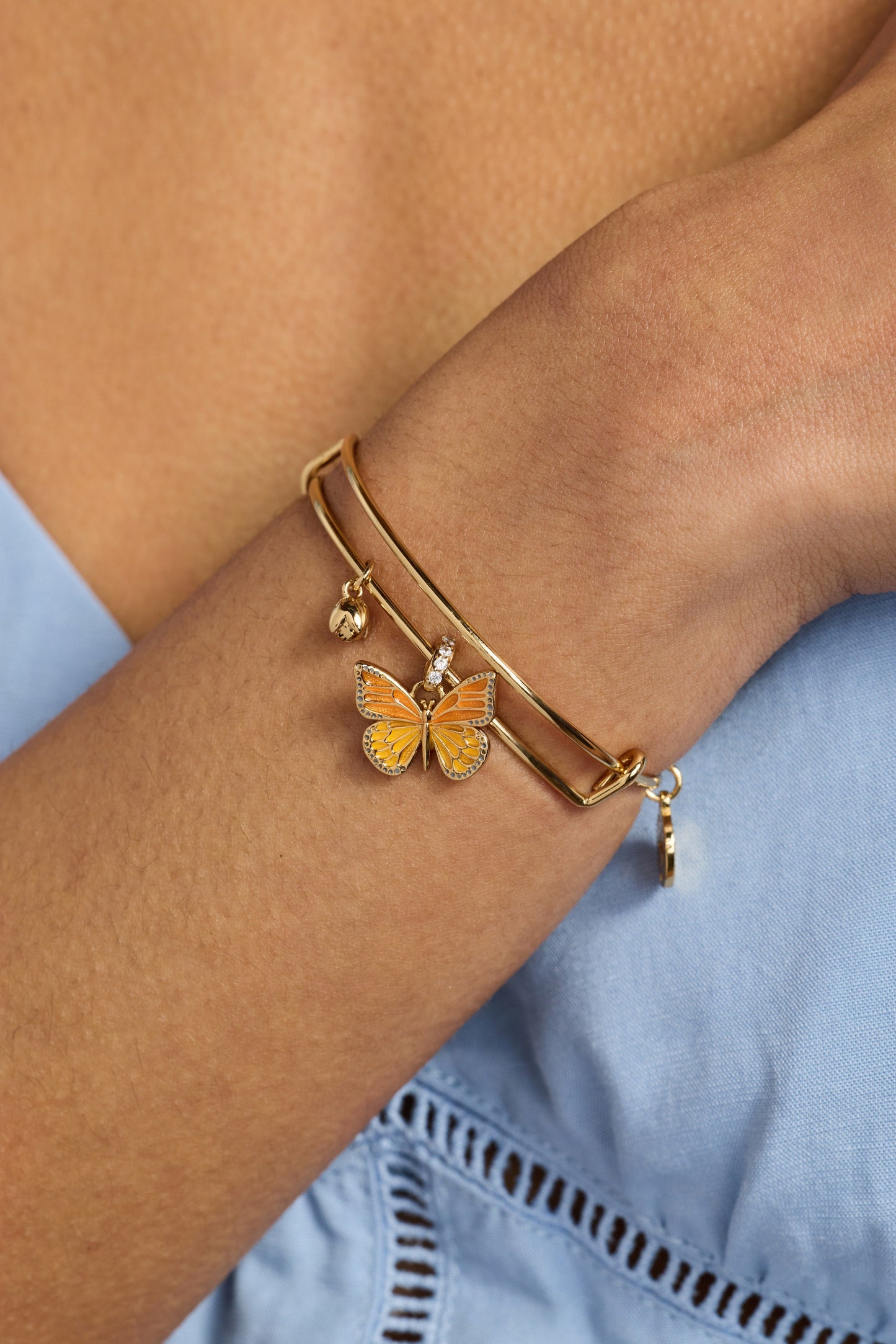 New York Botanical Garden® Monarch Butterfly Charm Bangle Gold