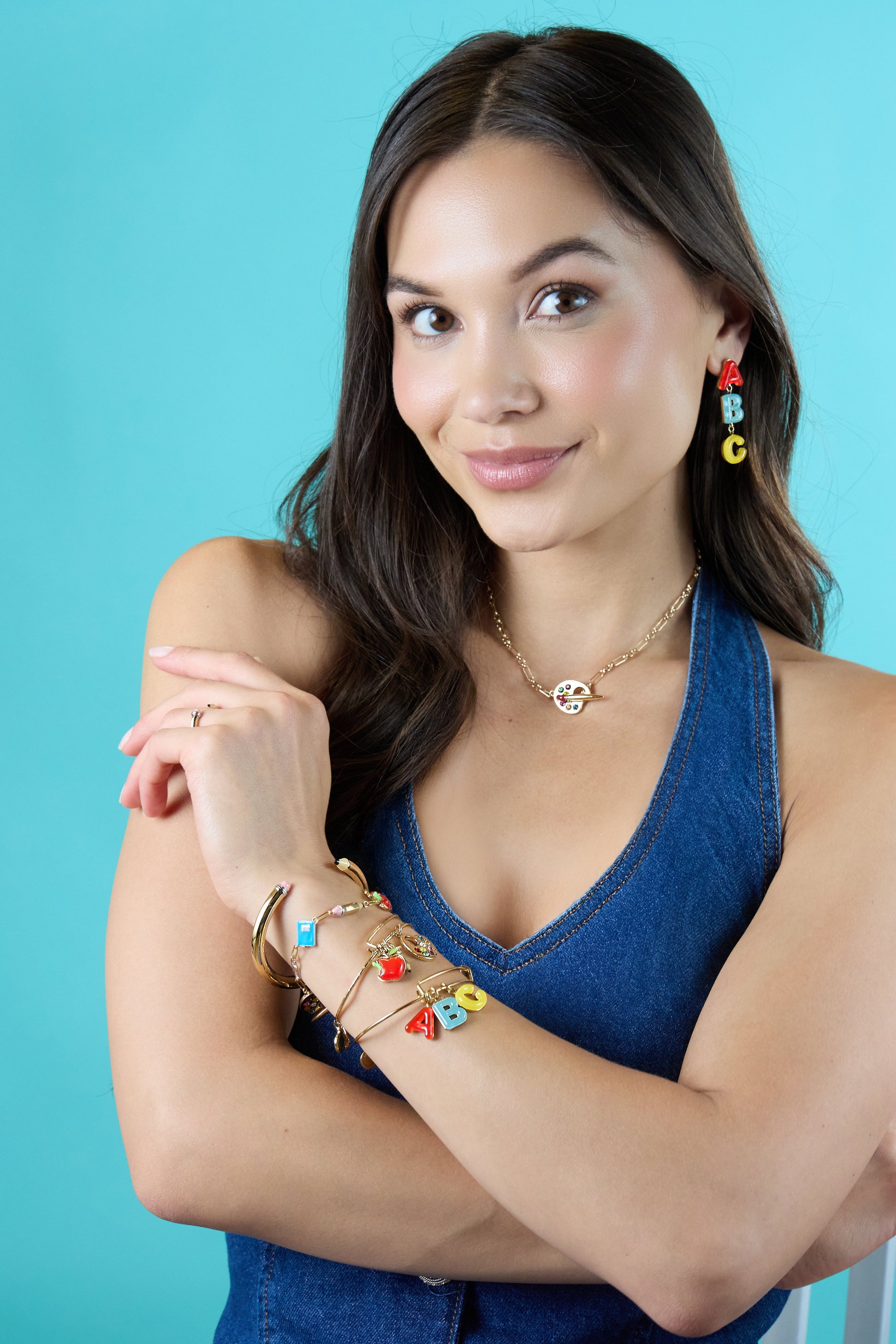 Teacher’s Pet Linear Charm Toggle Bracelet Tri-Tone