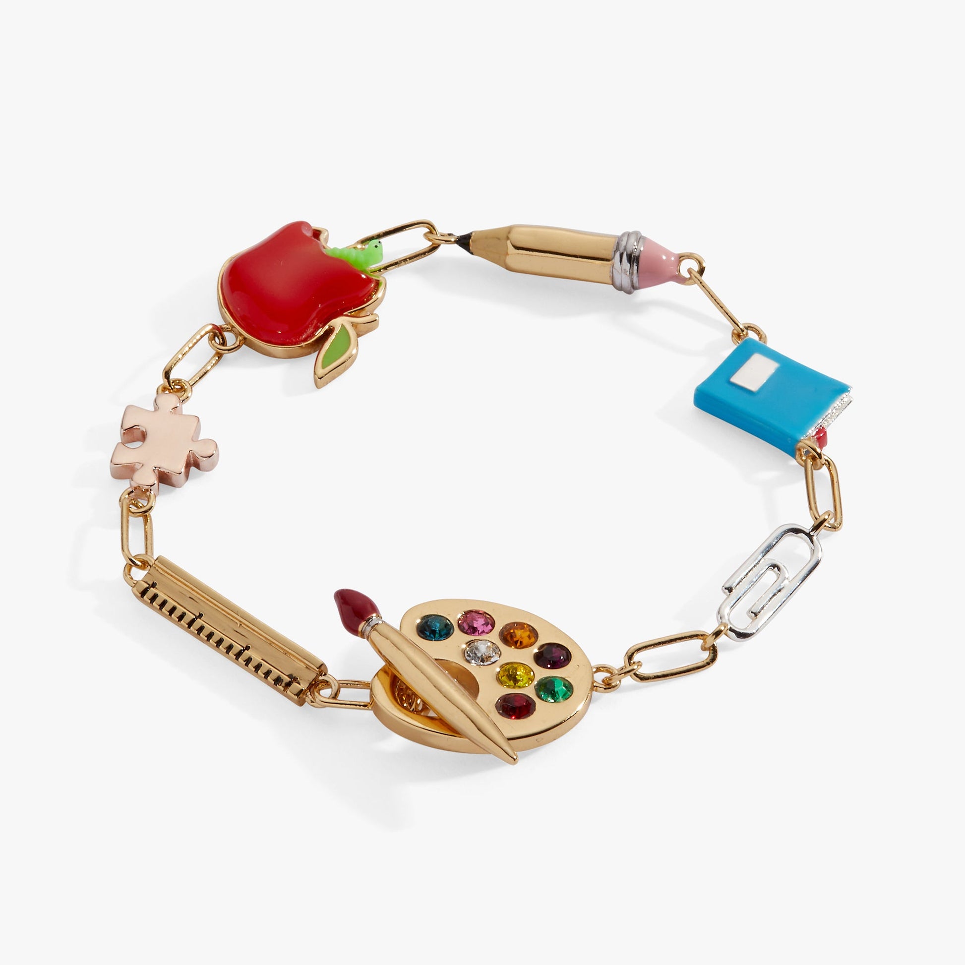 Teacher’s Pet Linear Charm Toggle Bracelet Tri-Tone