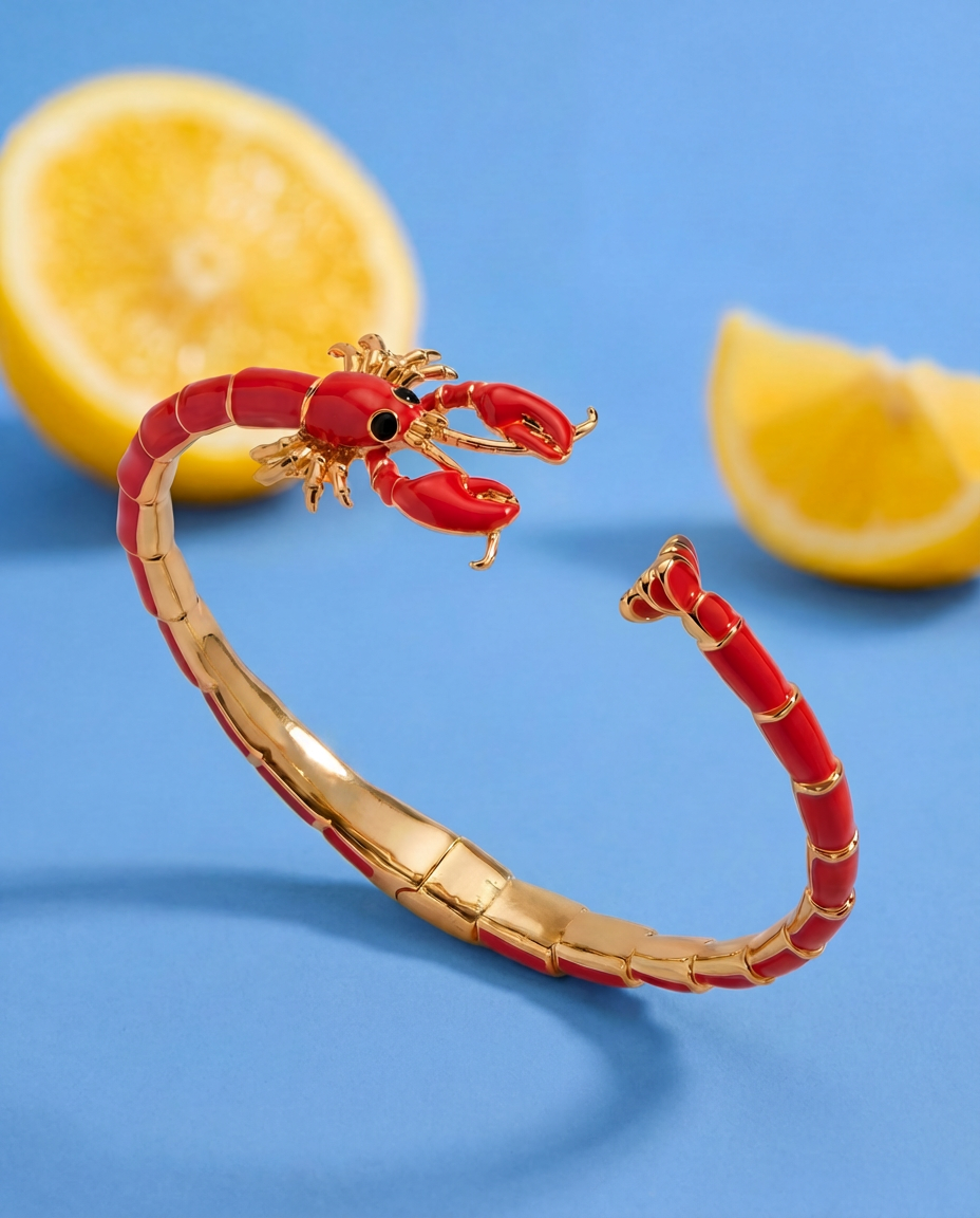 Lobster Boil Hinged Cuff Gold