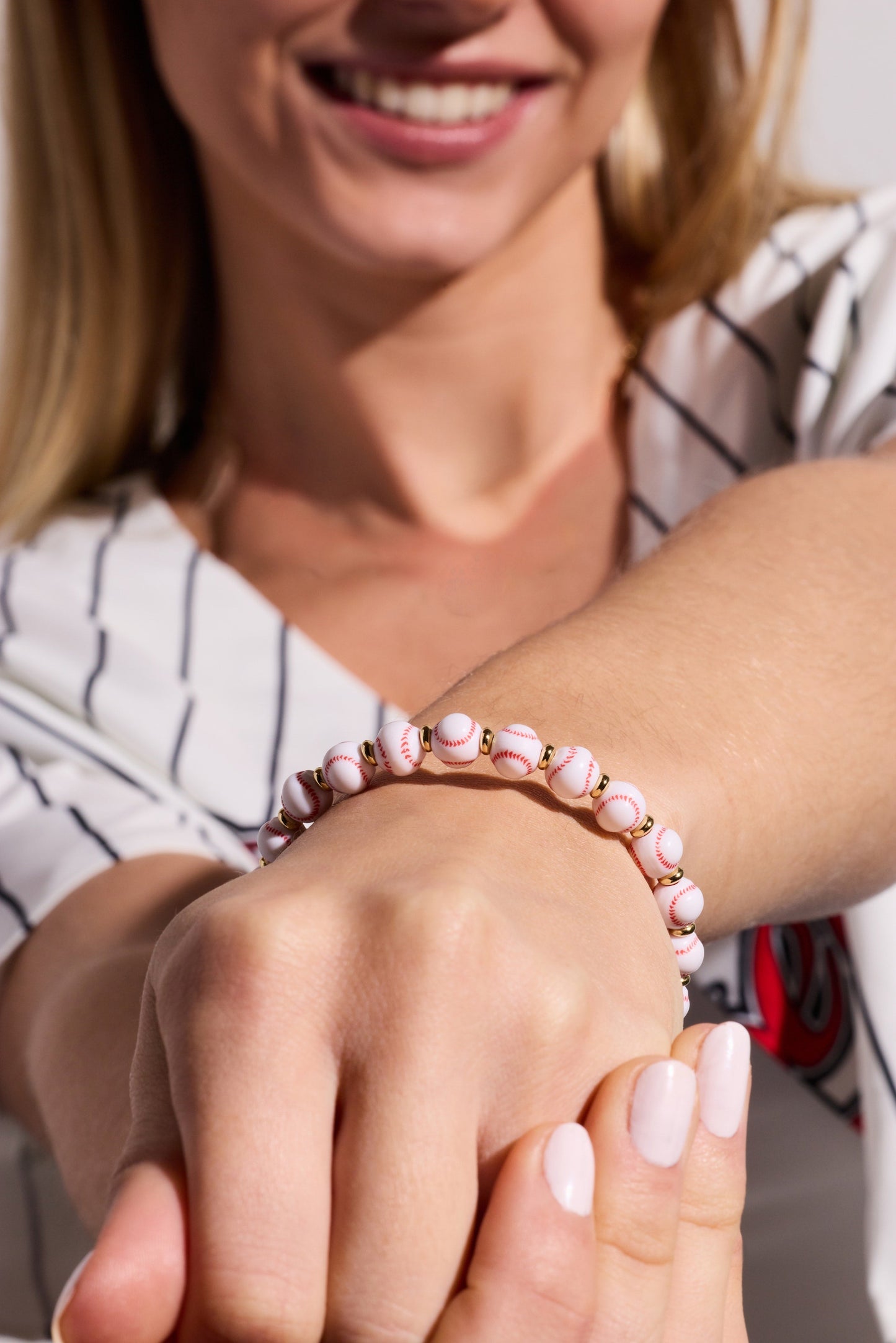 Baseball Beaded Bangle Gold