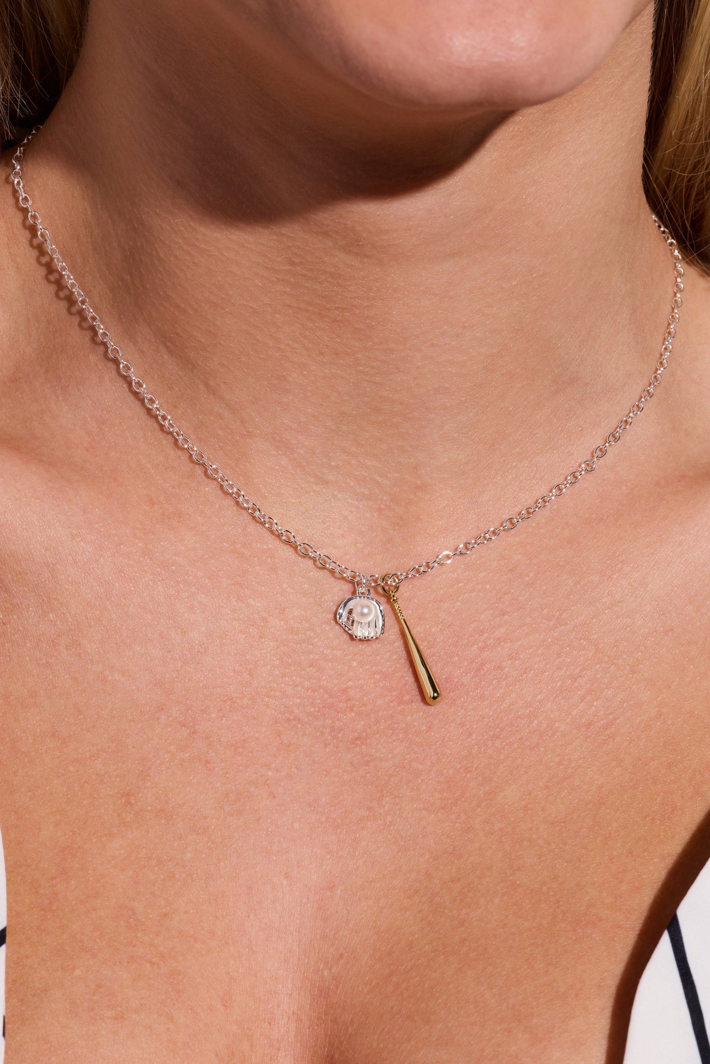 Baseball Duo Charm Pendant Two Tone