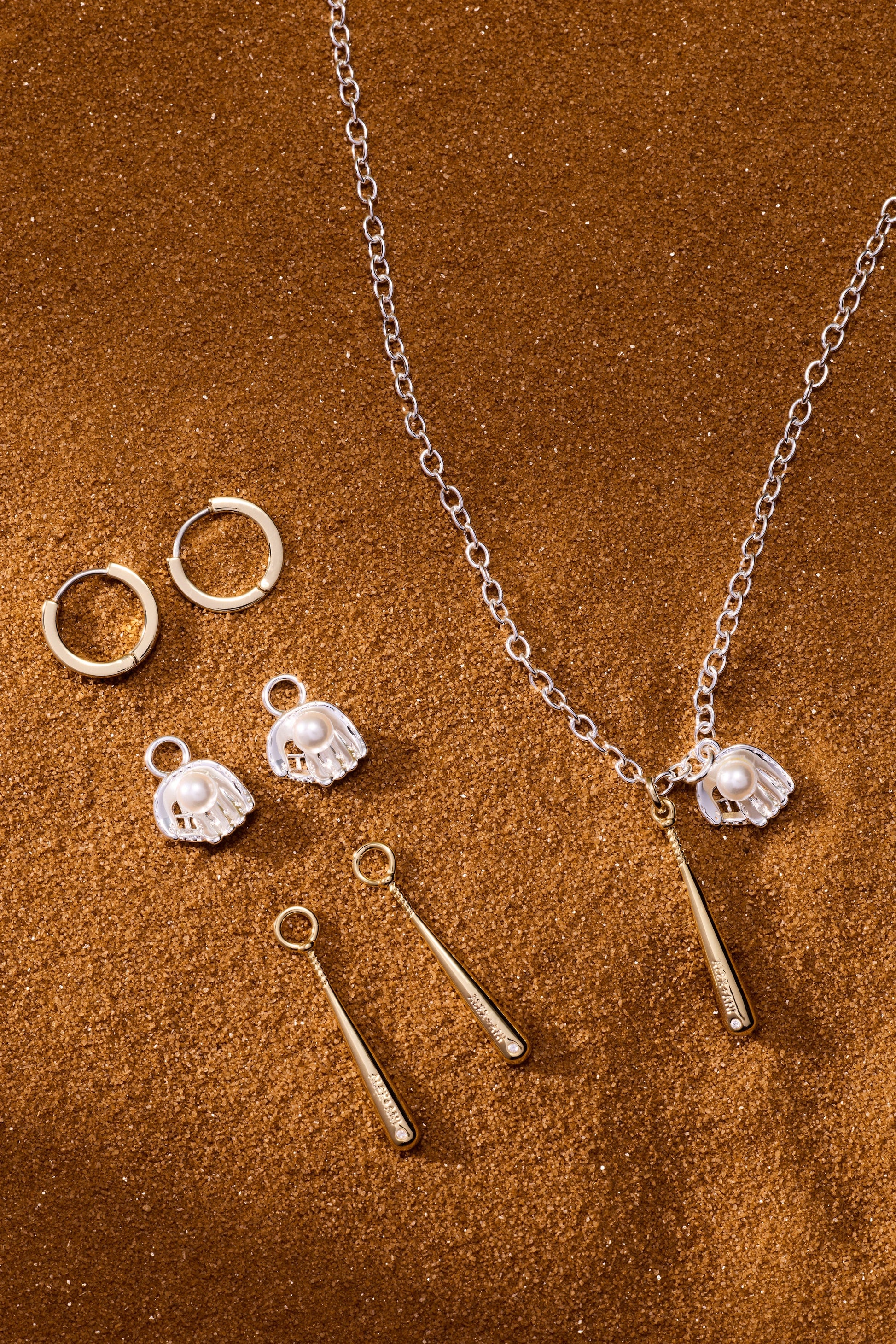 Baseball Duo Charm Pendant Two Tone