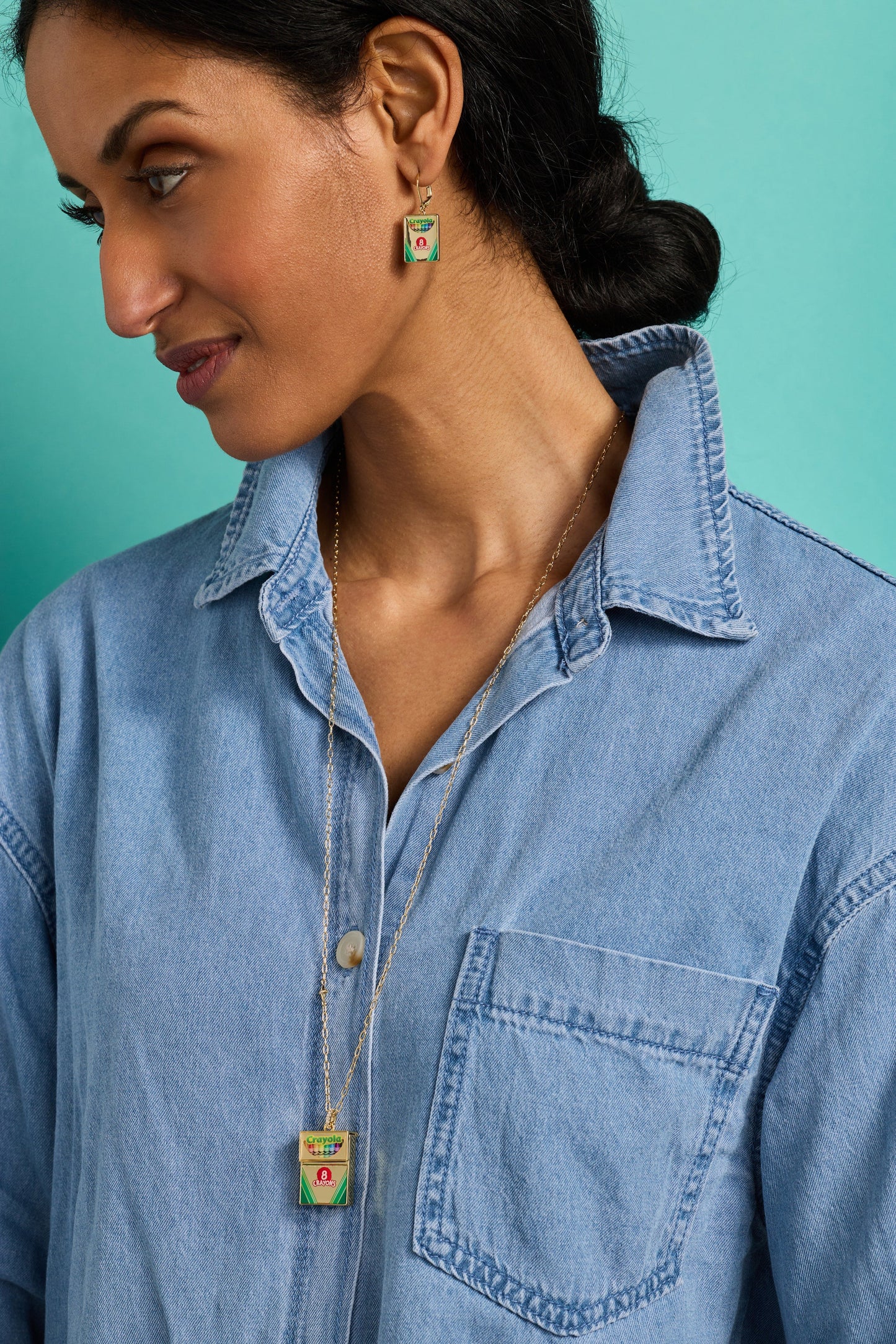Crayola 'To Teach Is To Color A Life Forever' Crayon Box Locket Gold