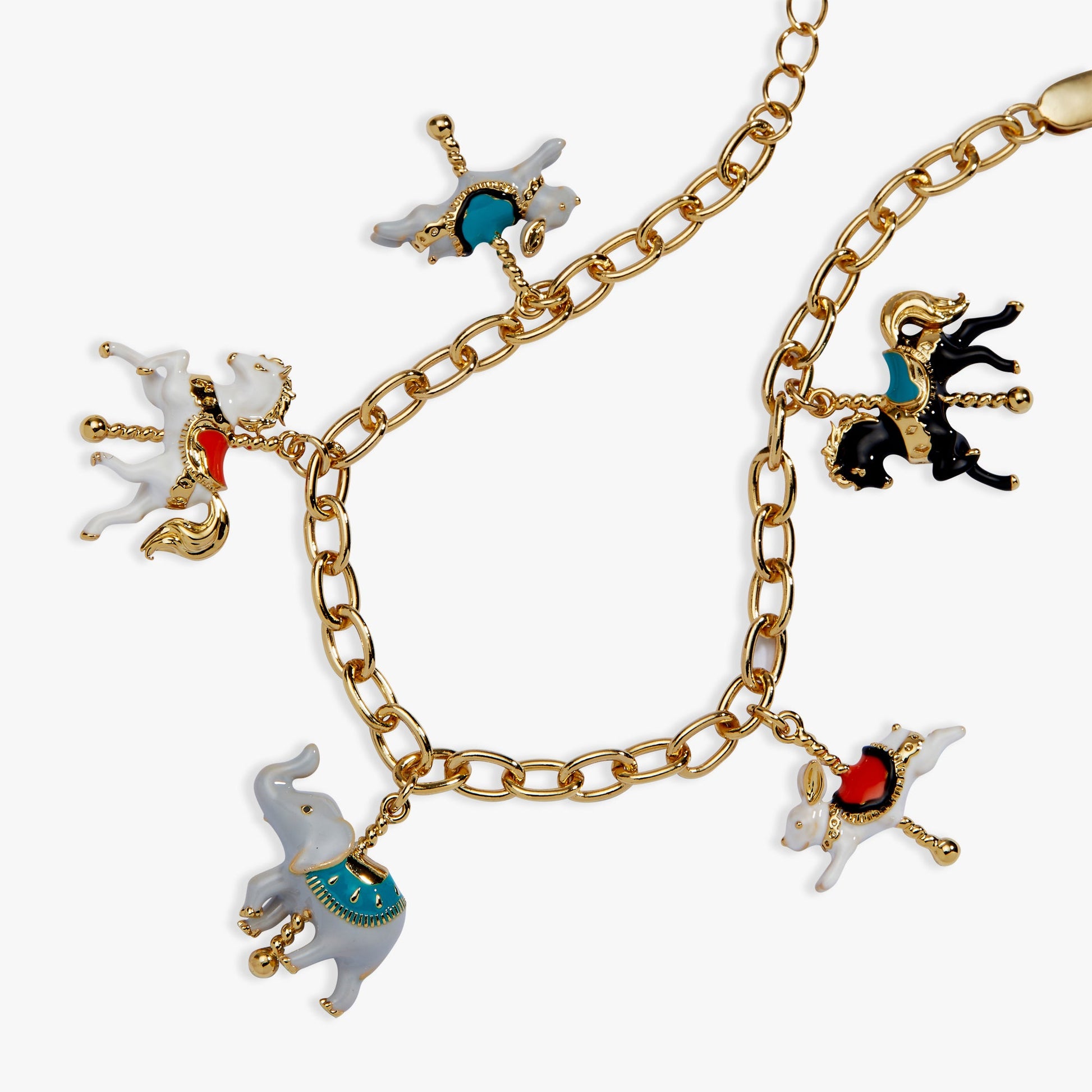 Carnival Carousel Animals Charm Bracelet Gold