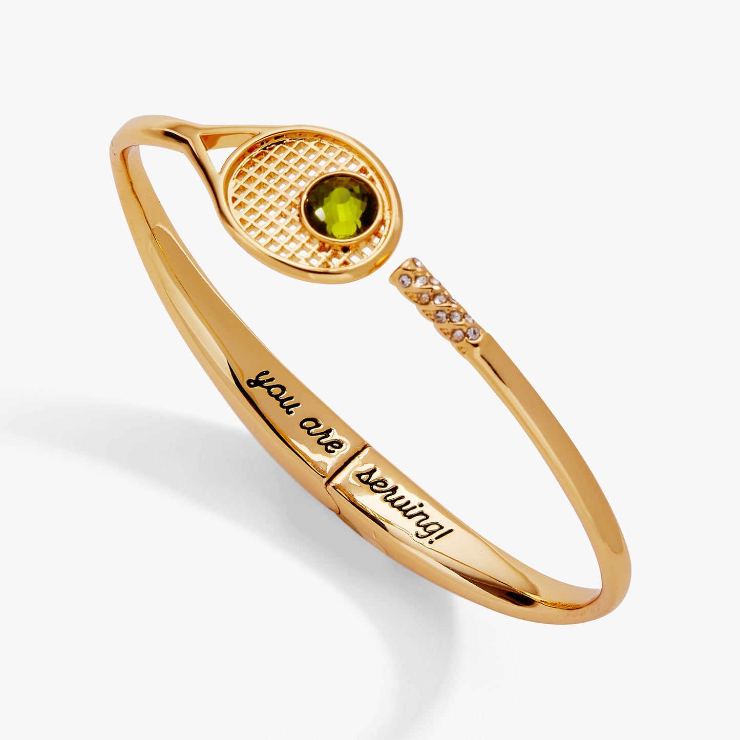 Tennis Racket 'You Are Serving' Hinge Cuff Bracelet Gold
