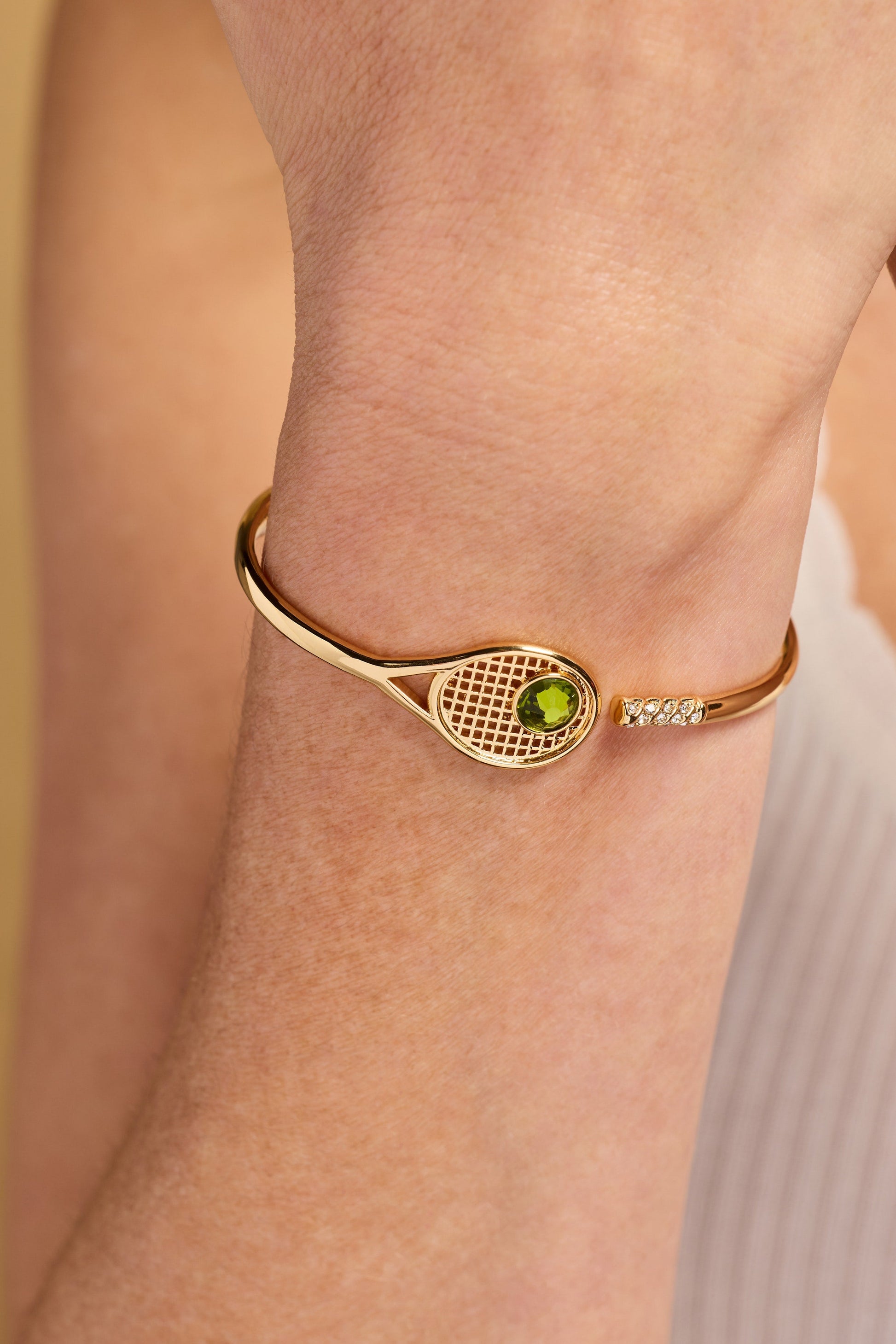 Tennis Racket 'You Are Serving' Hinge Cuff Bracelet Gold