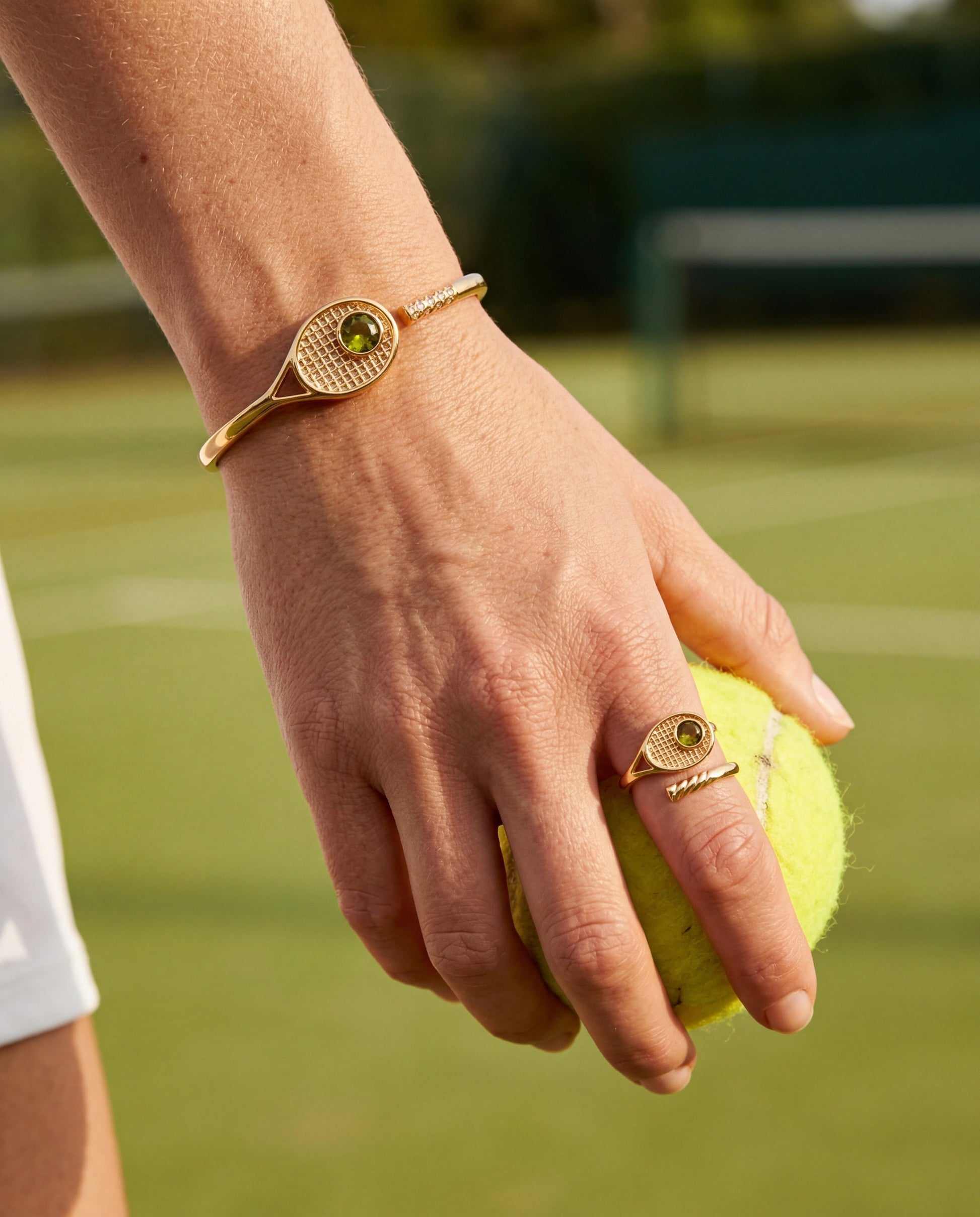Tennis Racket 'You Are Serving' Hinge Cuff Bracelet Gold