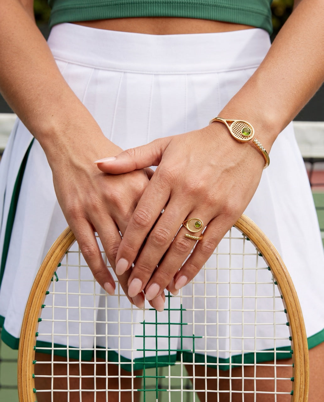 Tennis Racket 'You Are Serving' Hinge Cuff Bracelet Gold