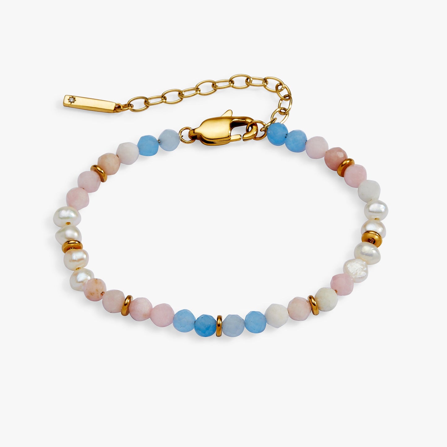 Sandy Peach Ombre Semi-Precious Beaded Bracelet Stainless Steel Gold