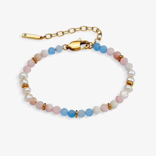 Sandy Peach Ombre Semi-Precious Beaded Bracelet Stainless Steel Gold