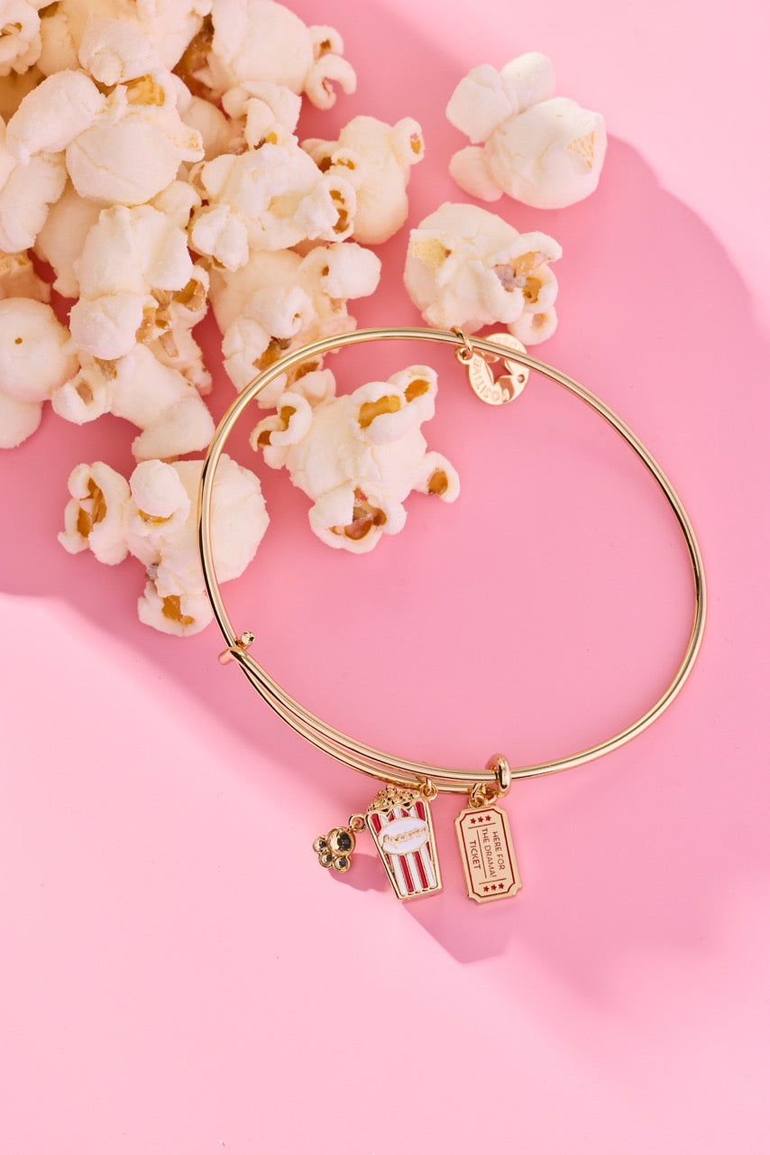 Here For The Drama!' Movie Theater Popcorn & Ticket Charm Bangle
    
    
    
       Gold