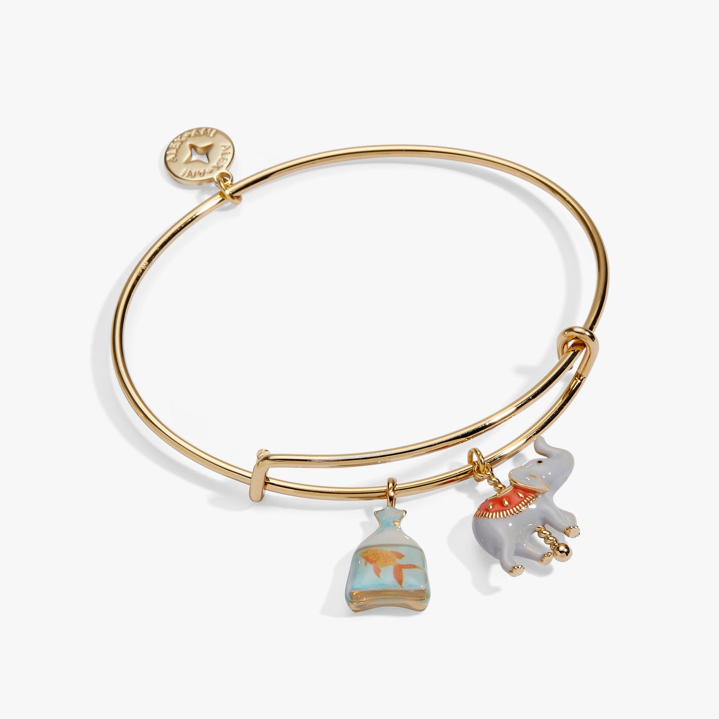 Carnival Carousel Elephant & Goldfish Multi Charm Bangle Gold
