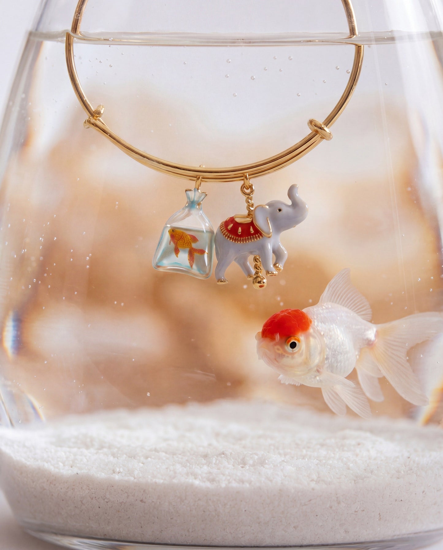 Carnival Carousel Elephant & Goldfish Multi Charm Bangle Gold
