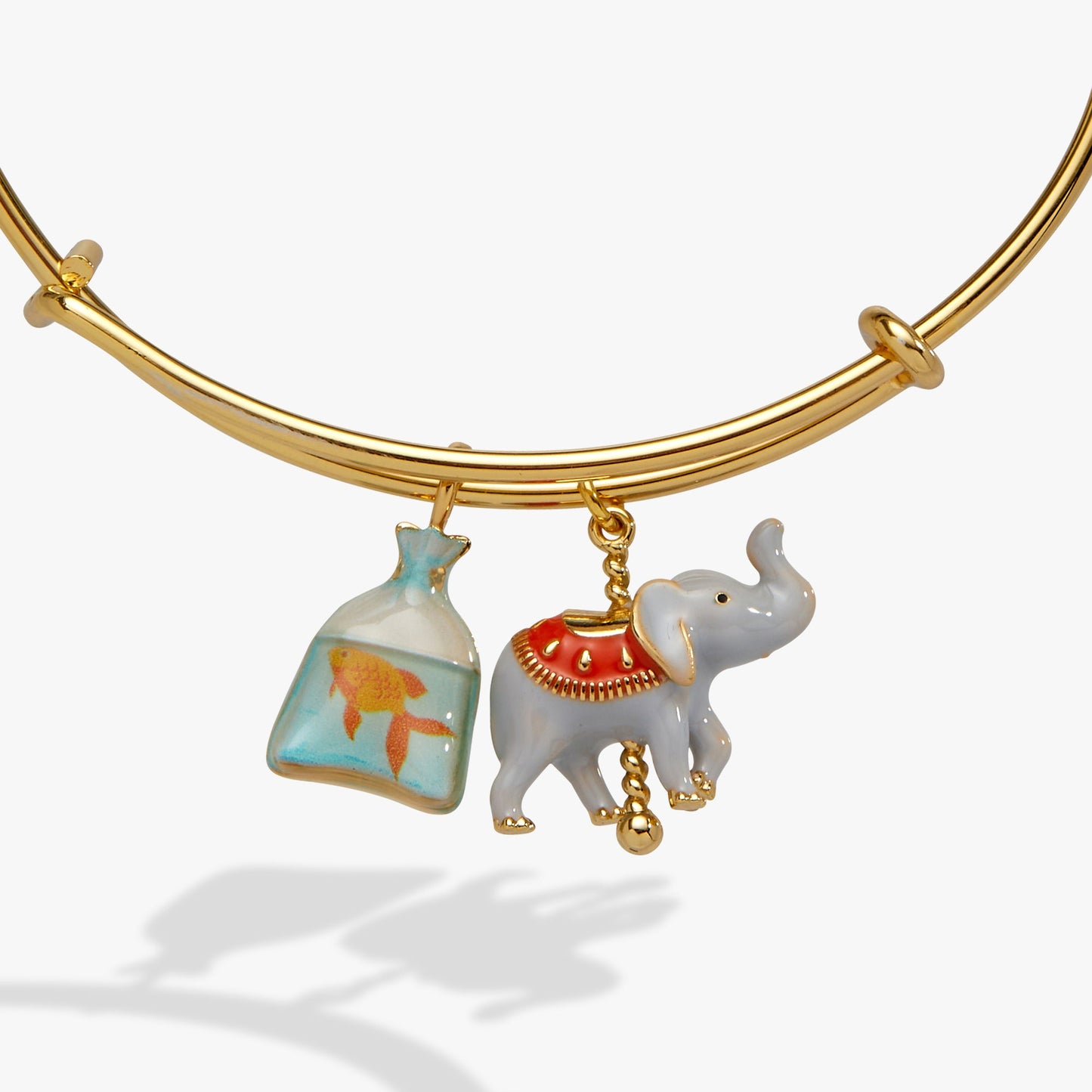 Carnival Carousel Elephant & Goldfish Multi Charm Bangle Gold