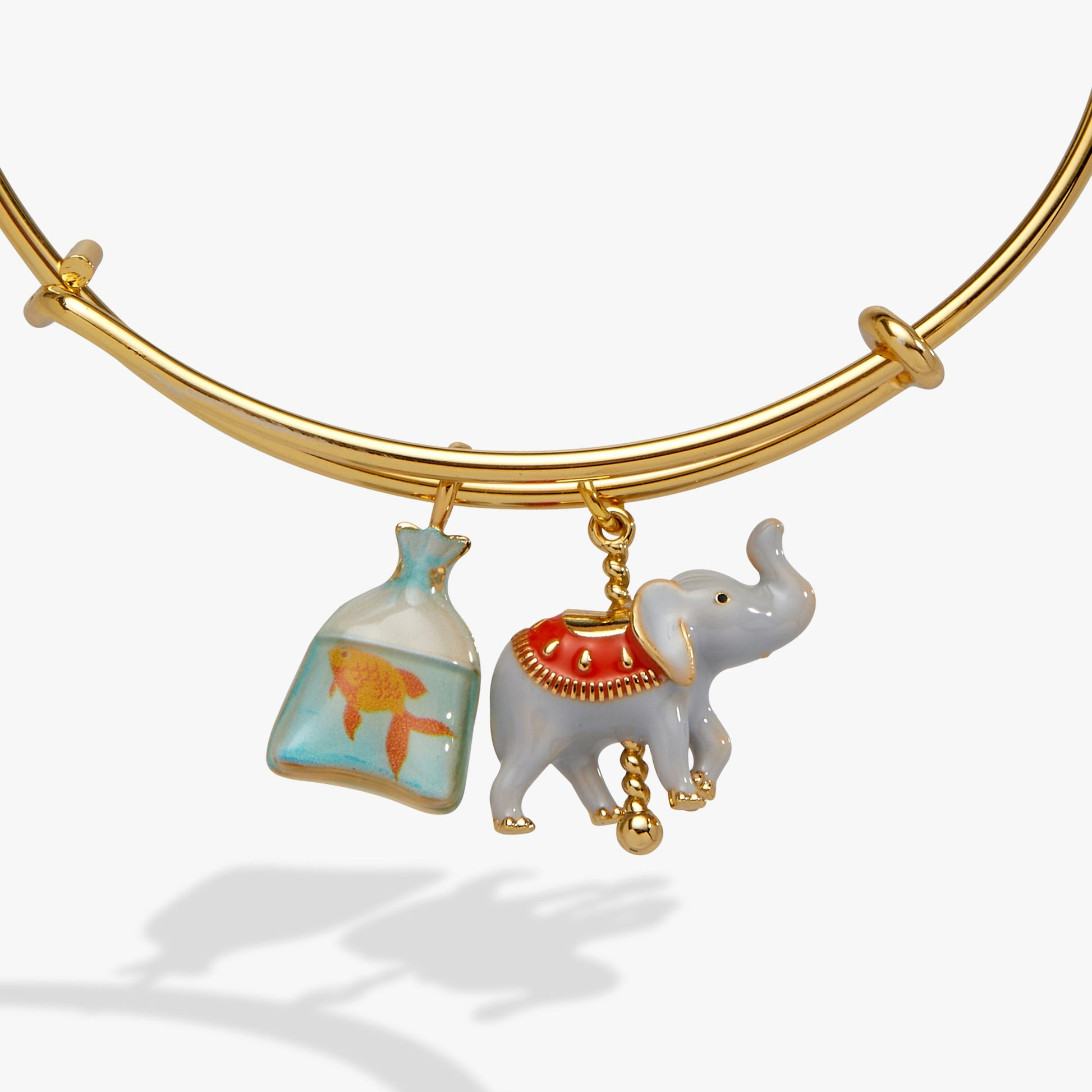 Carnival Carousel Elephant & Goldfish Multi Charm Bangle Gold