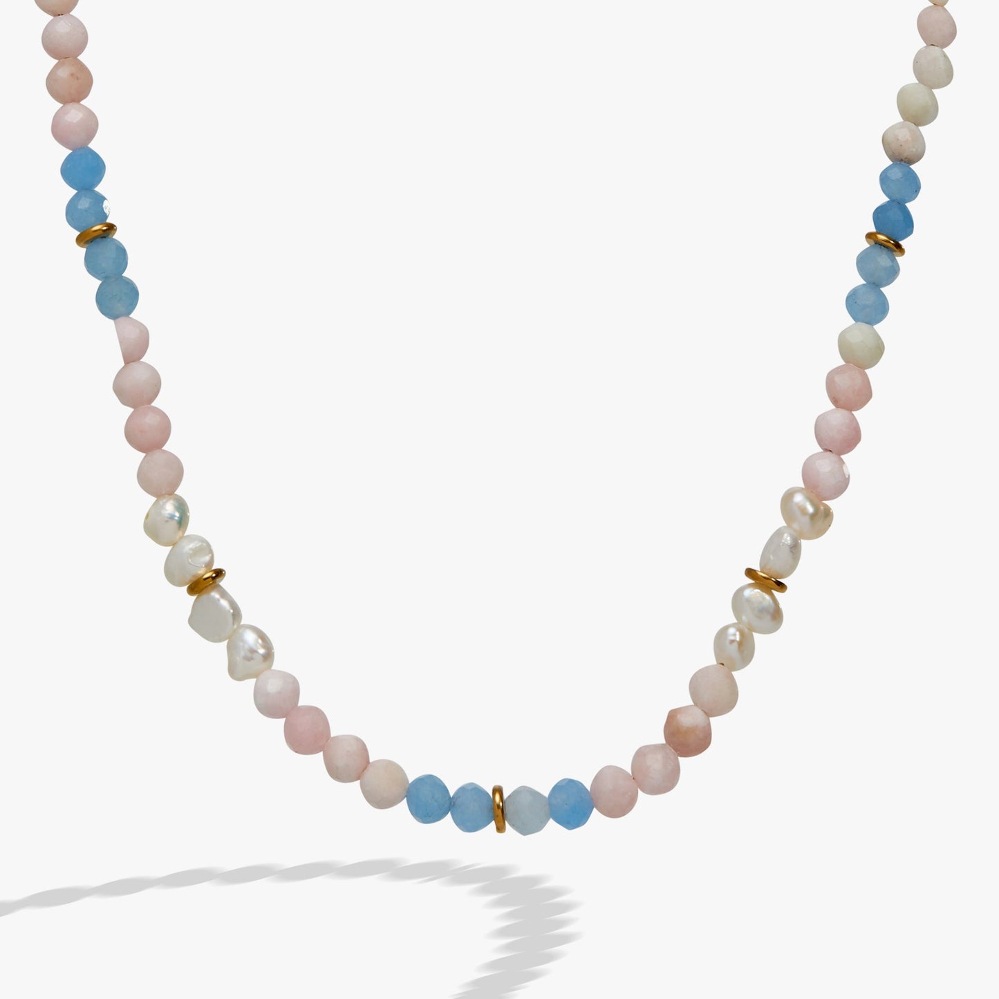 Sandy Peach Ombre Semi-Precious Beaded Necklace Stainless Steel Gold