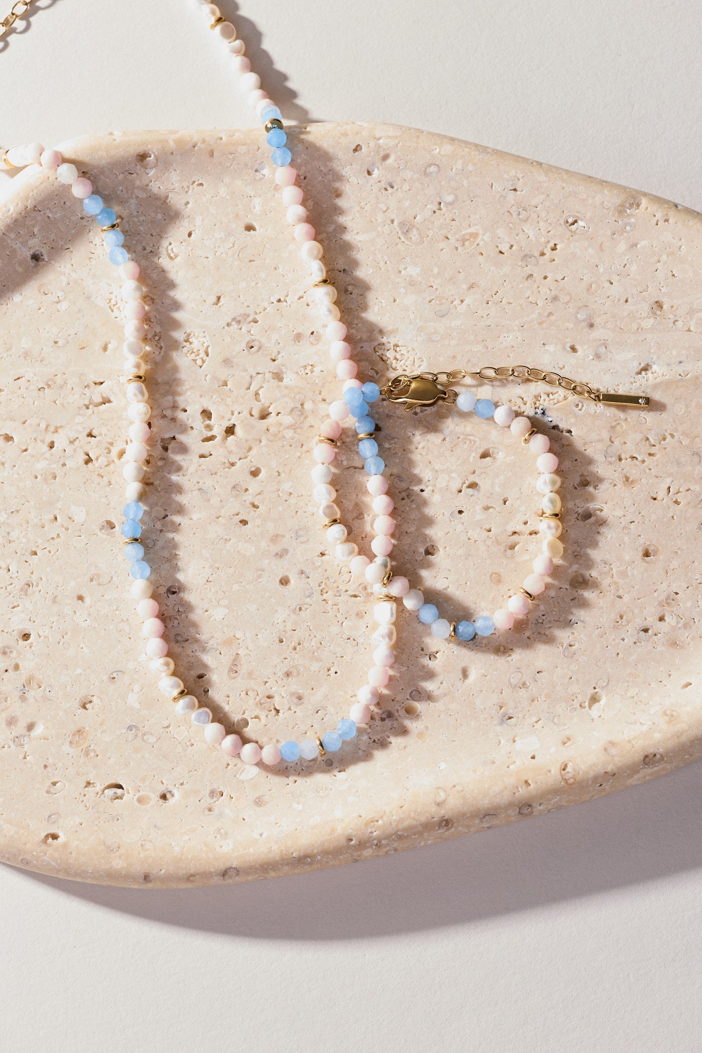 Sandy Peach Ombre Semi-Precious Beaded Necklace Stainless Steel Gold