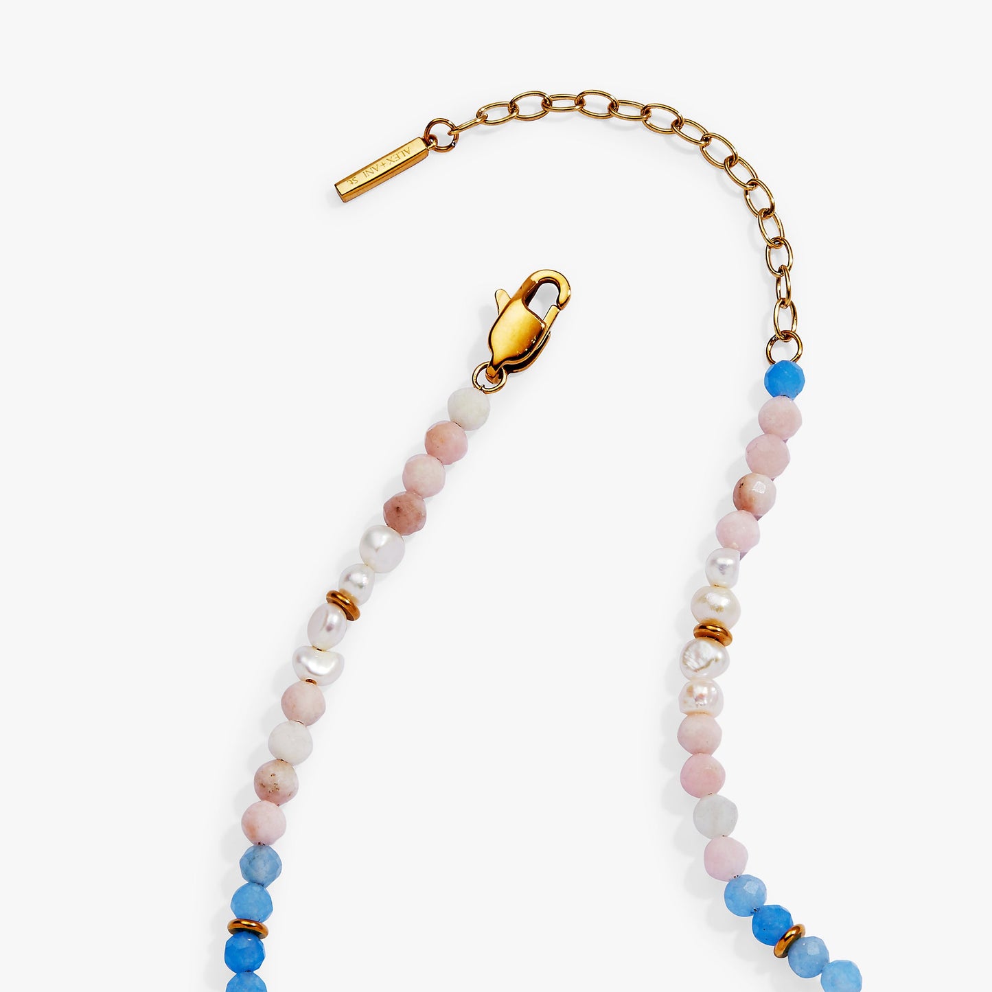 Sandy Peach Ombre Semi-Precious Beaded Necklace Stainless Steel Gold