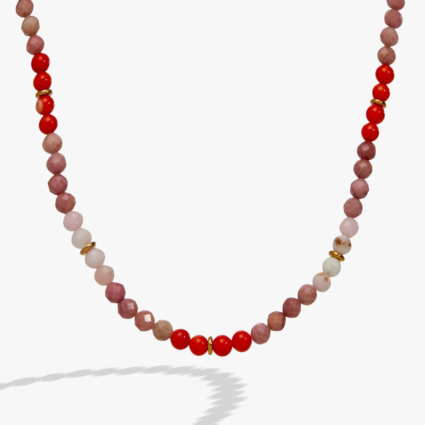 Coral Ombre Semi-Precious Beaded Necklace Stainless Steel Gold