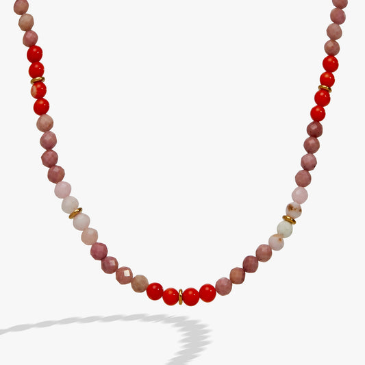 Coral Ombre Semi-Precious Beaded Necklace Stainless Steel Gold